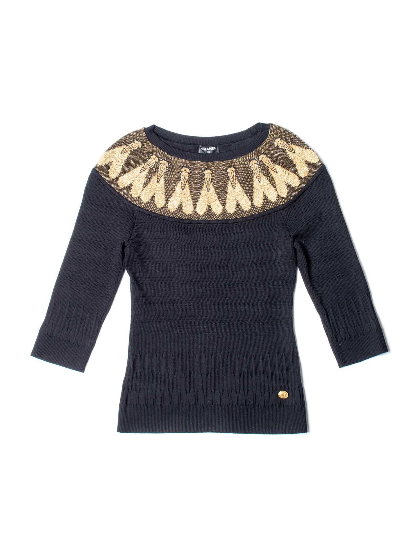 Chanel CC Logo Scarab Beetle Knit Sweater Black
