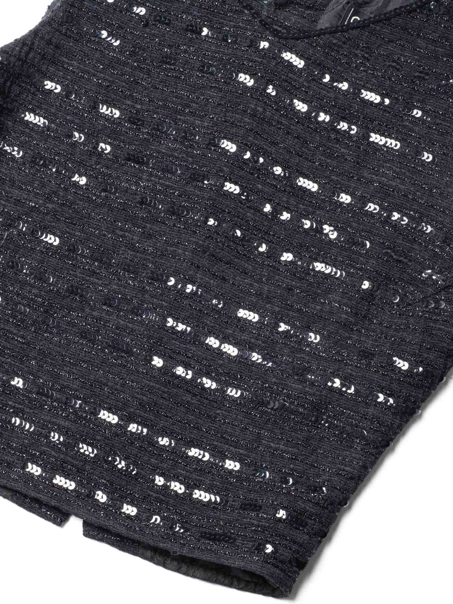 Chanel CC Logo Sequin Tweed Cropped Top Black