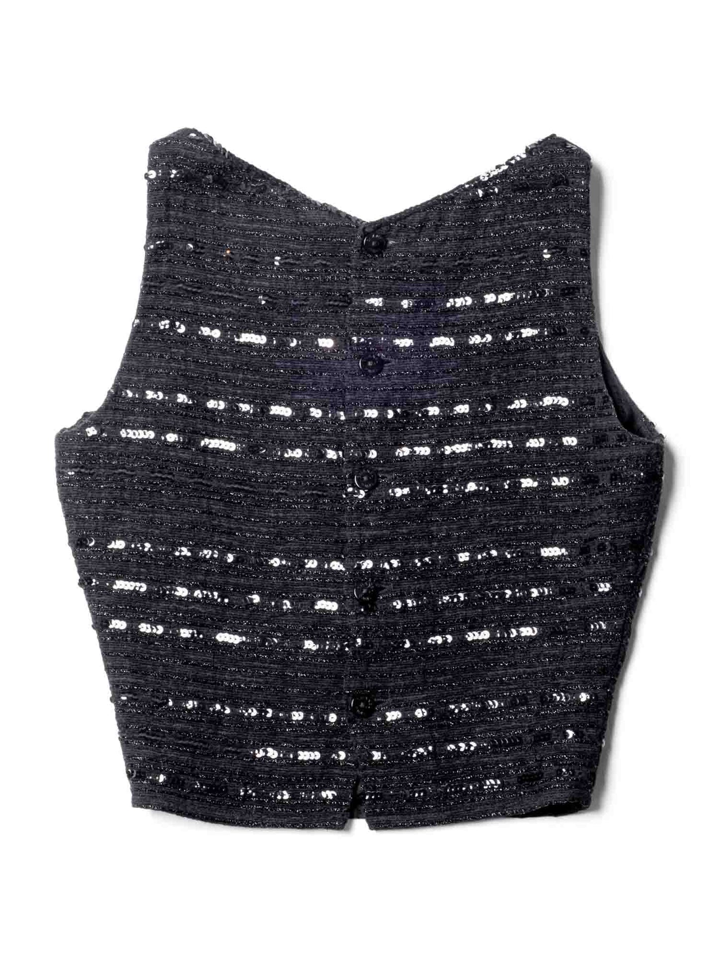 Chanel CC Logo Sequin Tweed Cropped Top Black