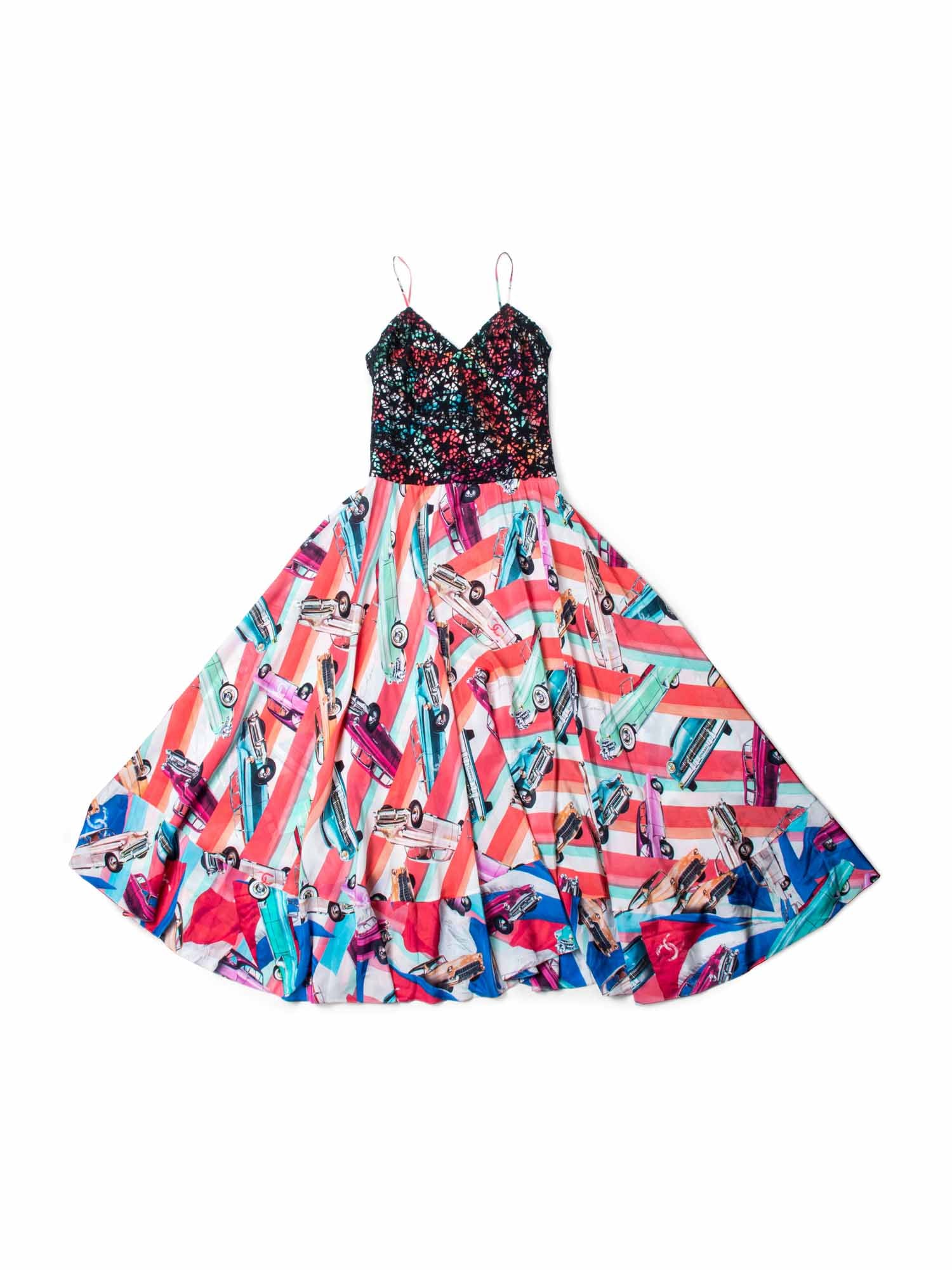 Chanel CC Logo Silk A Line Maxi Runway Dress Multicolor