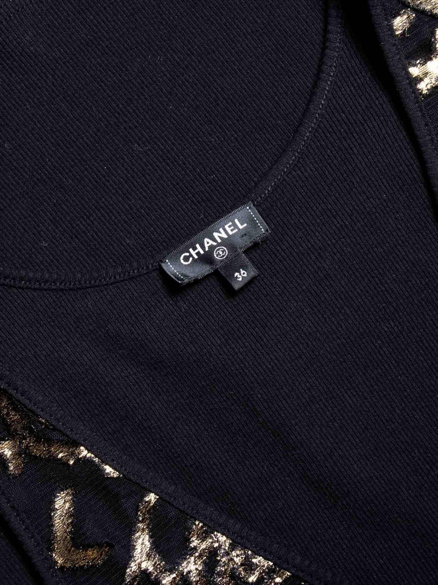 Chanel CC Logo Silk New York Graffiti Sleeveless Top Black Gold