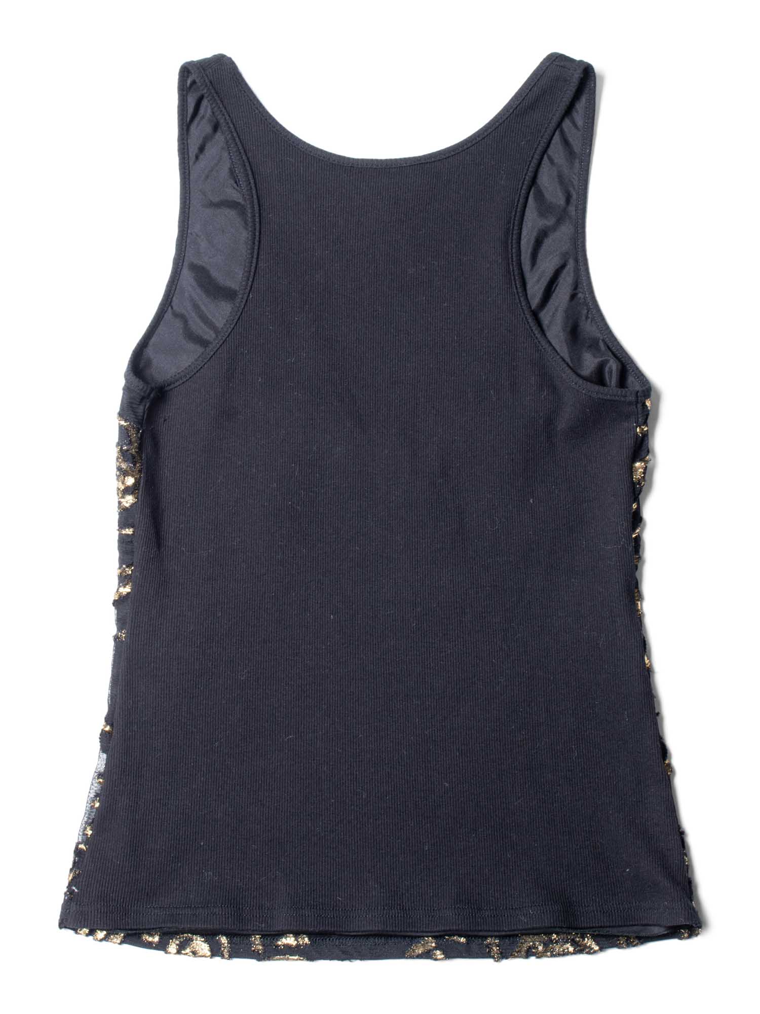 Chanel CC Logo Silk New York Graffiti Sleeveless Top Black Gold