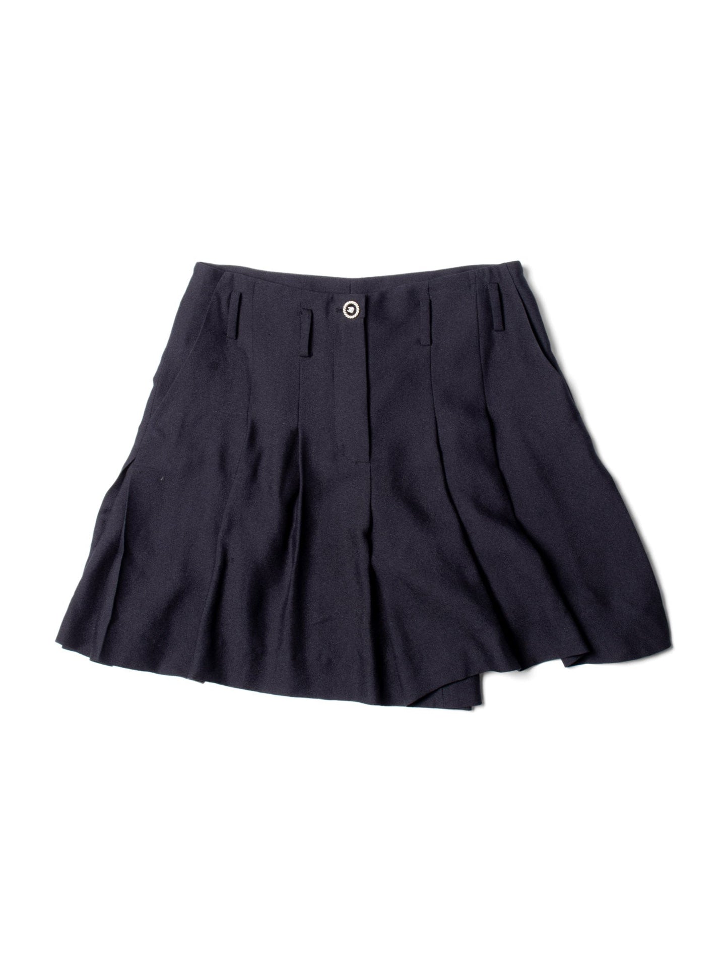 Chanel CC Logo Silk Pleated Shorts Black
