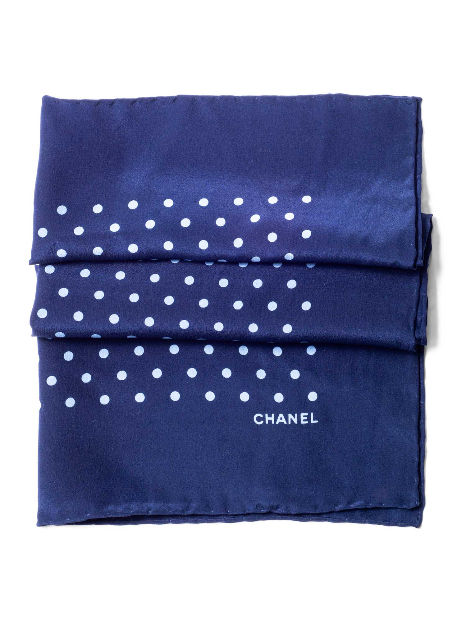 Chanel CC Logo Silk Polka Dot Mini Scarf Navy