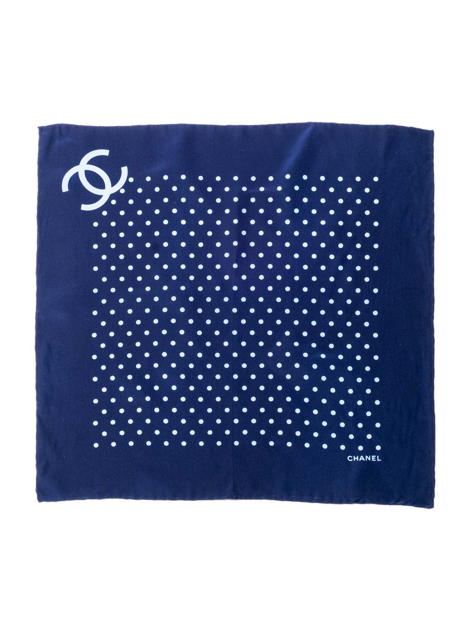 Chanel CC Logo Silk Polka Dot Mini Scarf Navy