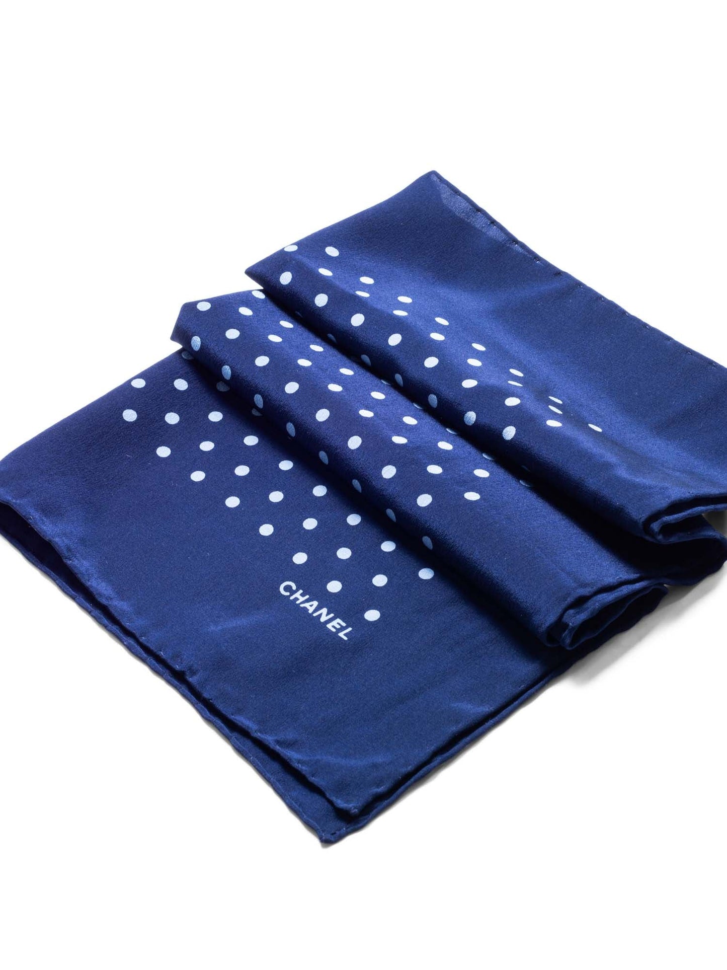 Chanel CC Logo Silk Polka Dot Mini Scarf Navy