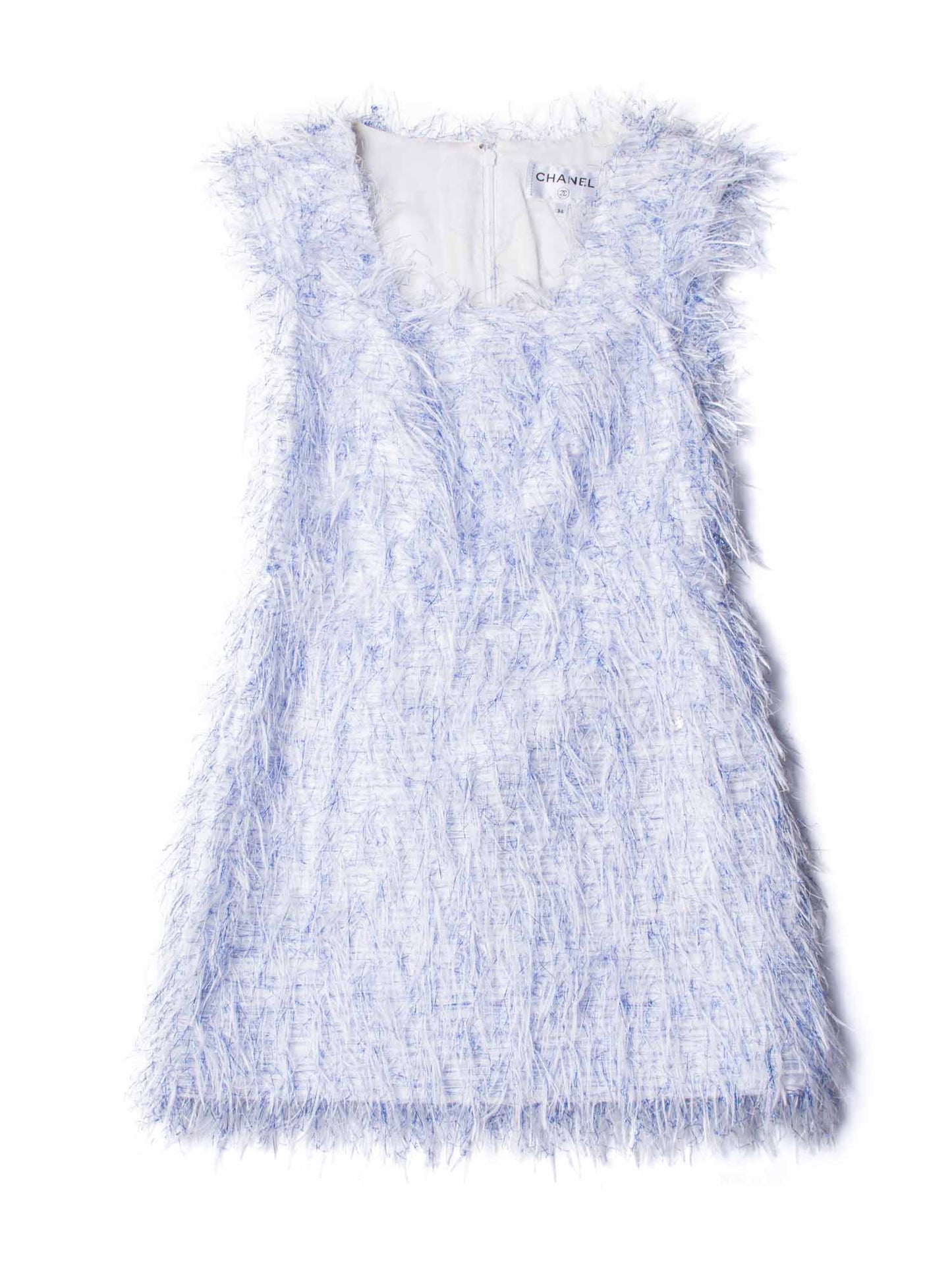 Chanel CC Logo Sleeveless Fringe Mini Dress Blue White