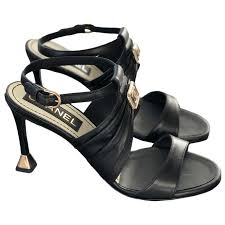 Chanel CC Logo Leather Slingback Sandals for Women
