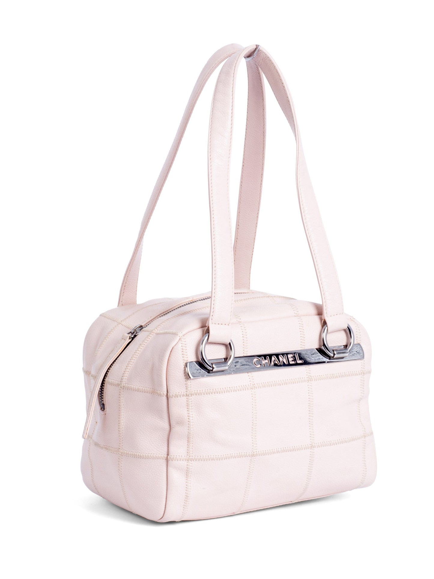 Chanel CC Logo Soft Quilted Leather Duffle Shoulder Bag Pink