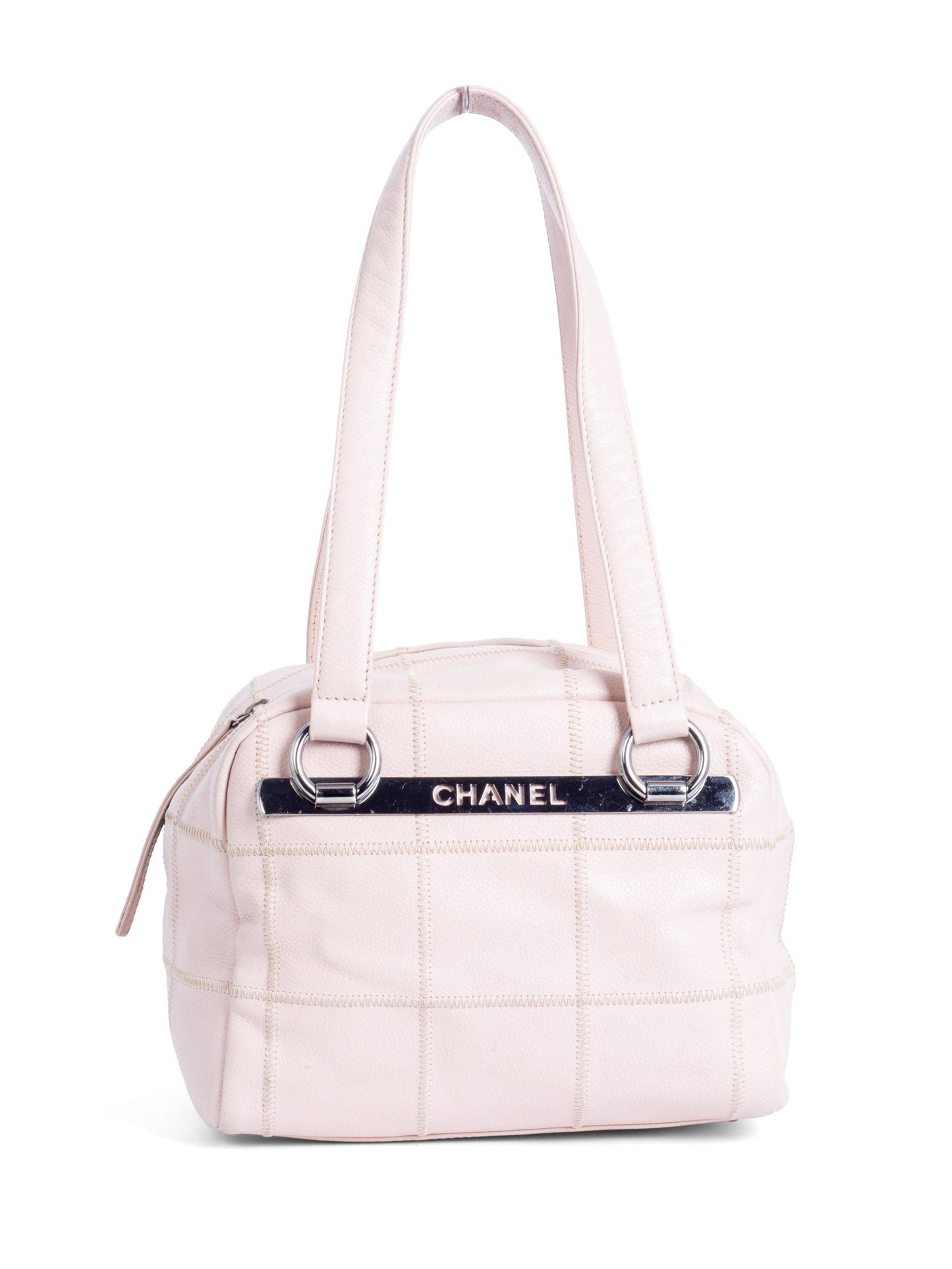 Chanel CC Logo Soft Quilted Leather Duffle Shoulder Bag Pink