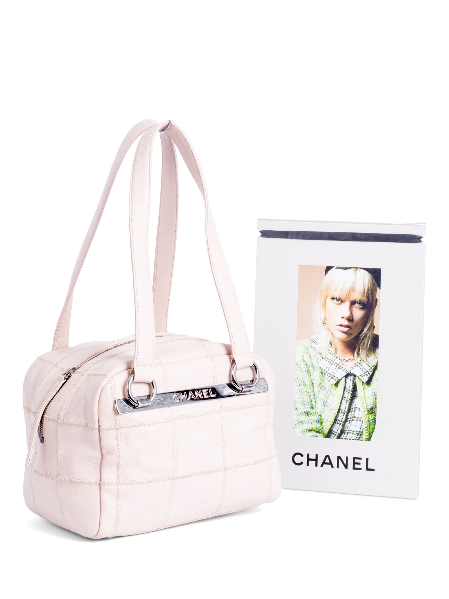 Chanel CC Logo Soft Quilted Leather Duffle Shoulder Bag Pink