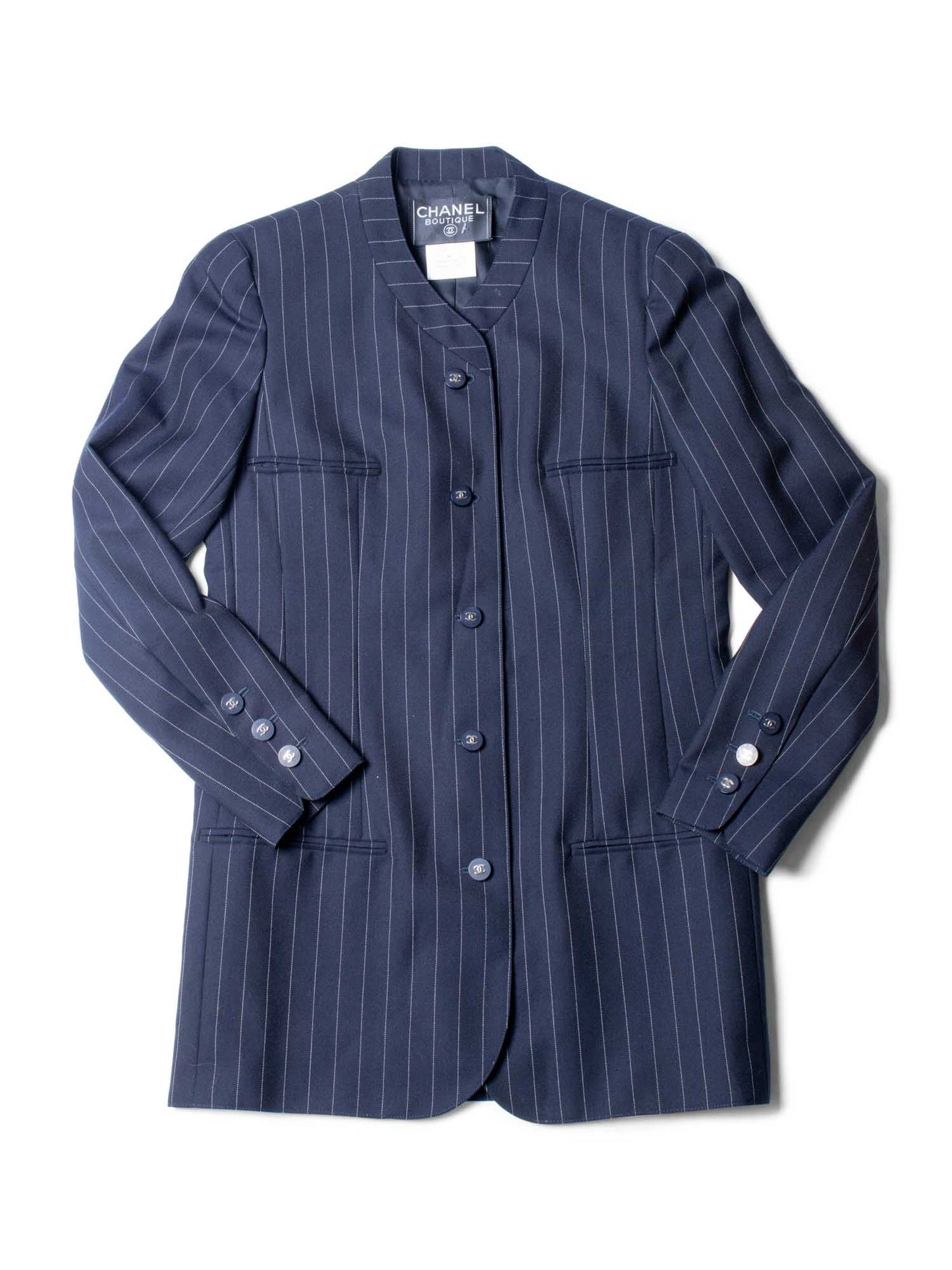 Chanel CC Logo Striped Jacket Navy Blue