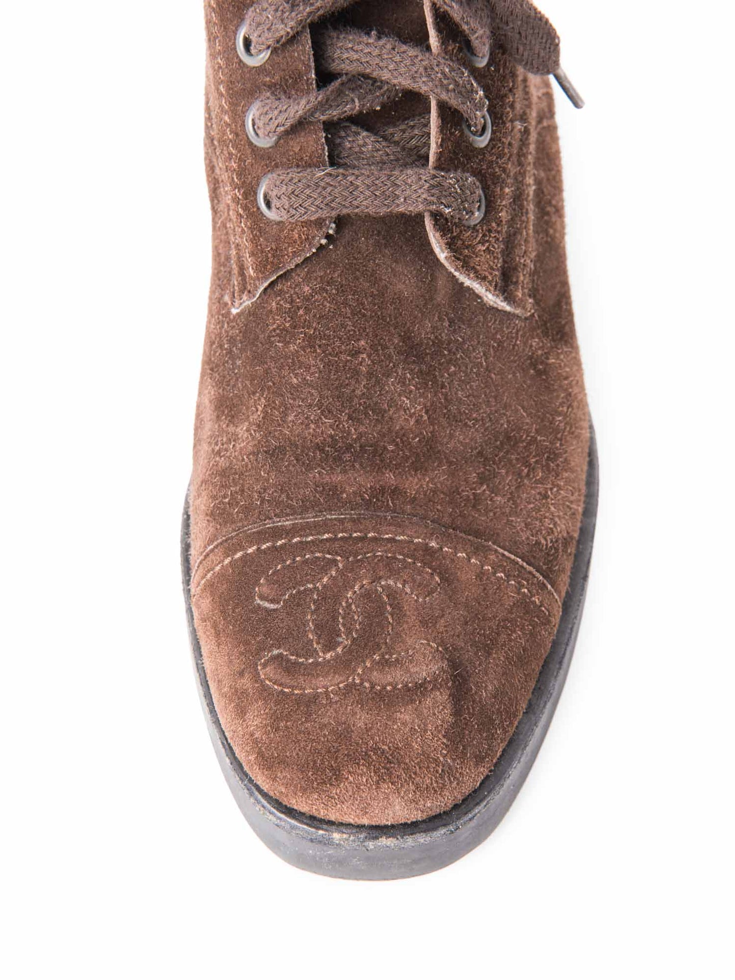 Chanel CC Logo Suede Biker Boots Brown