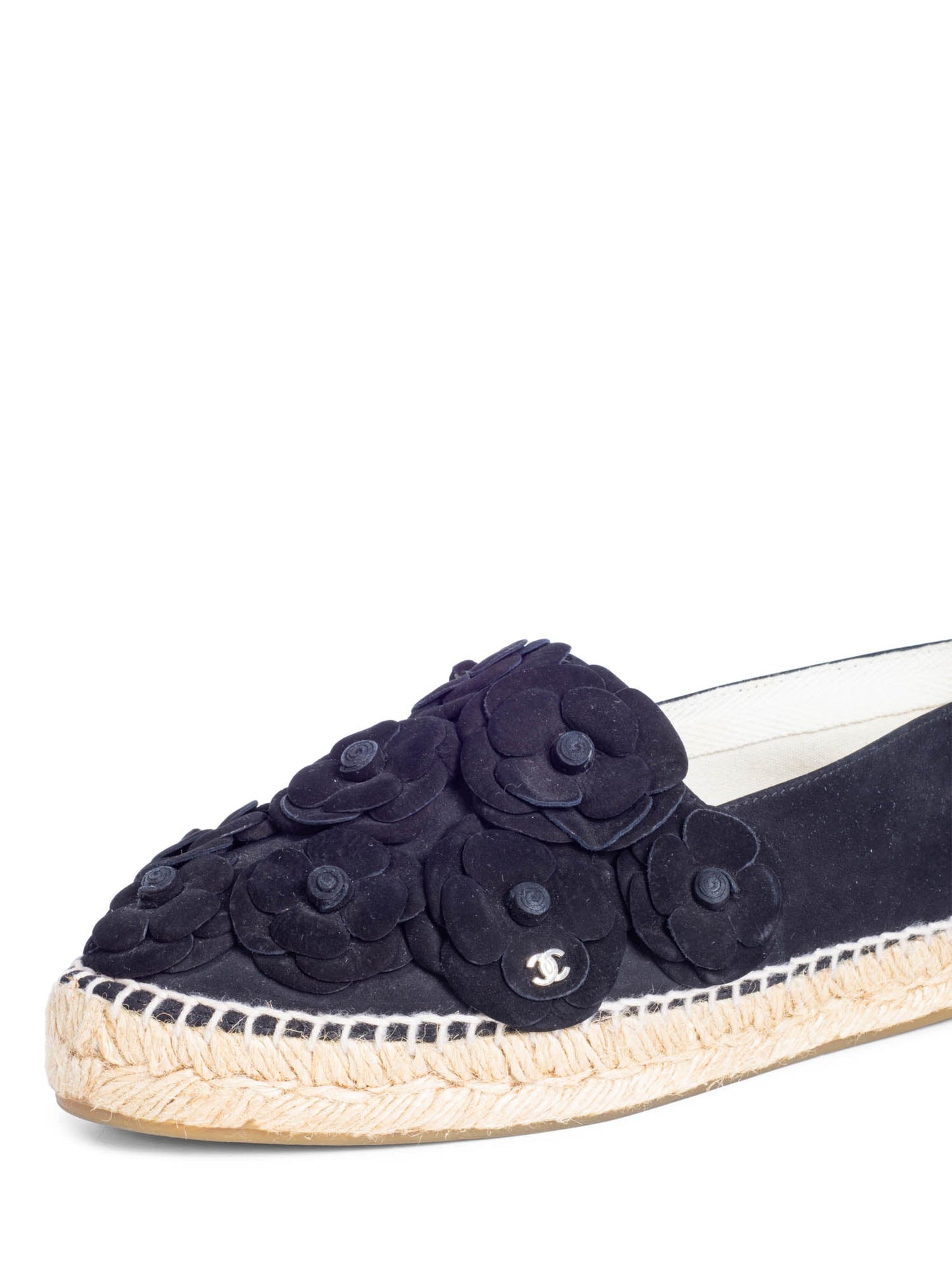 Chanel CC Logo Suede Camellia Espadrilles Black