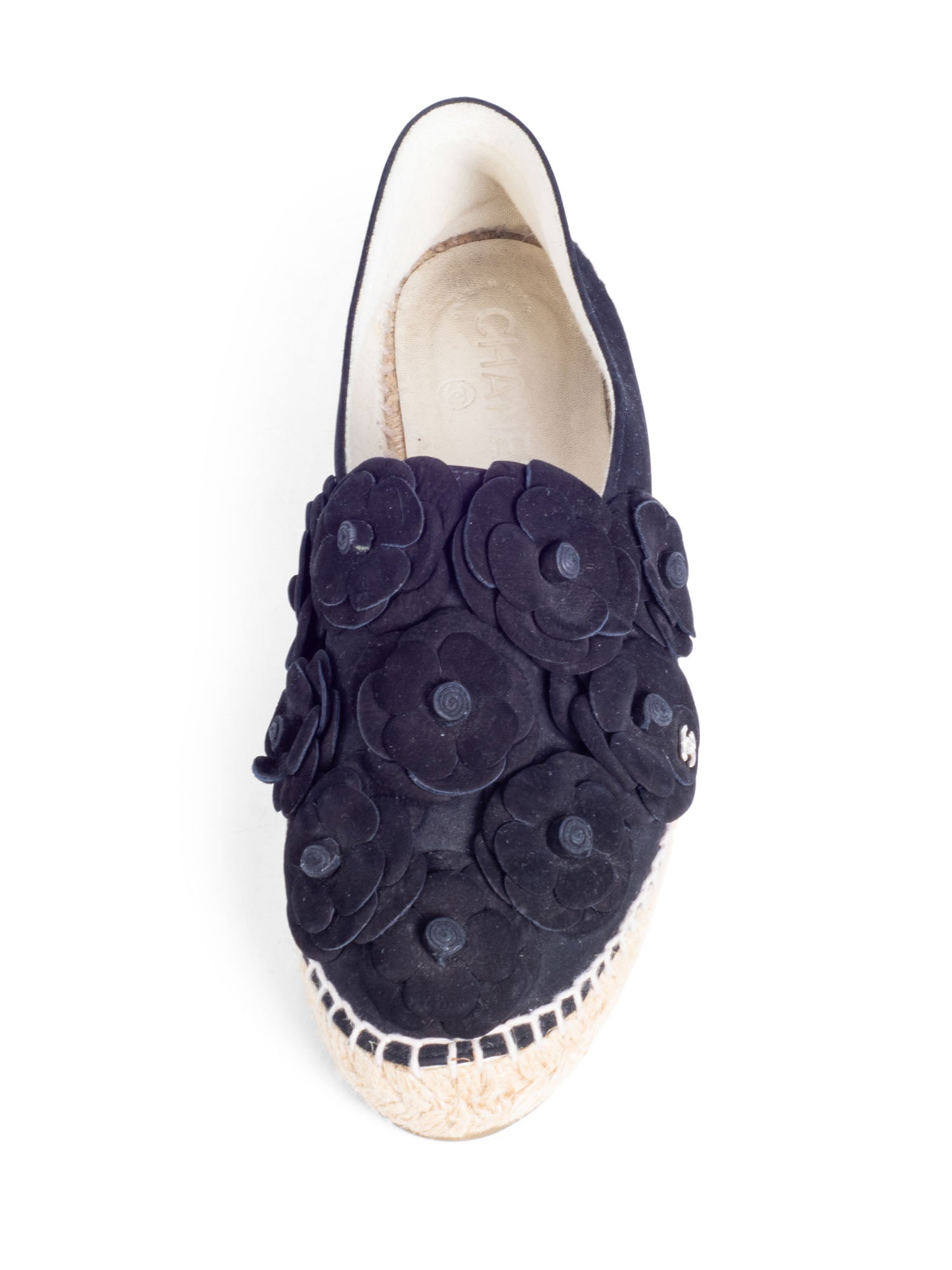 Chanel CC Logo Suede Camellia Espadrilles Black