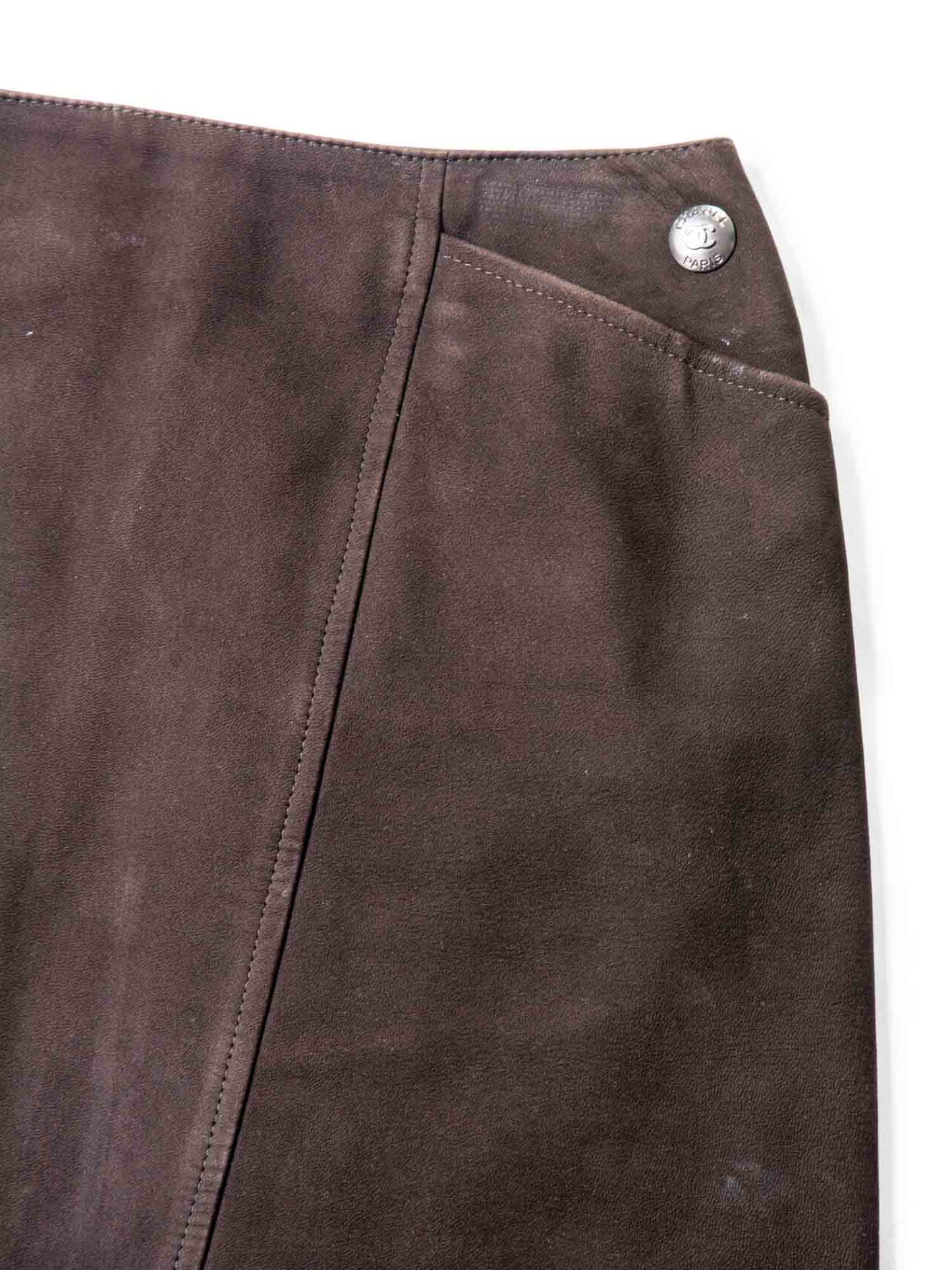 Chanel CC Logo Suede Leather Mini Skirt Brown