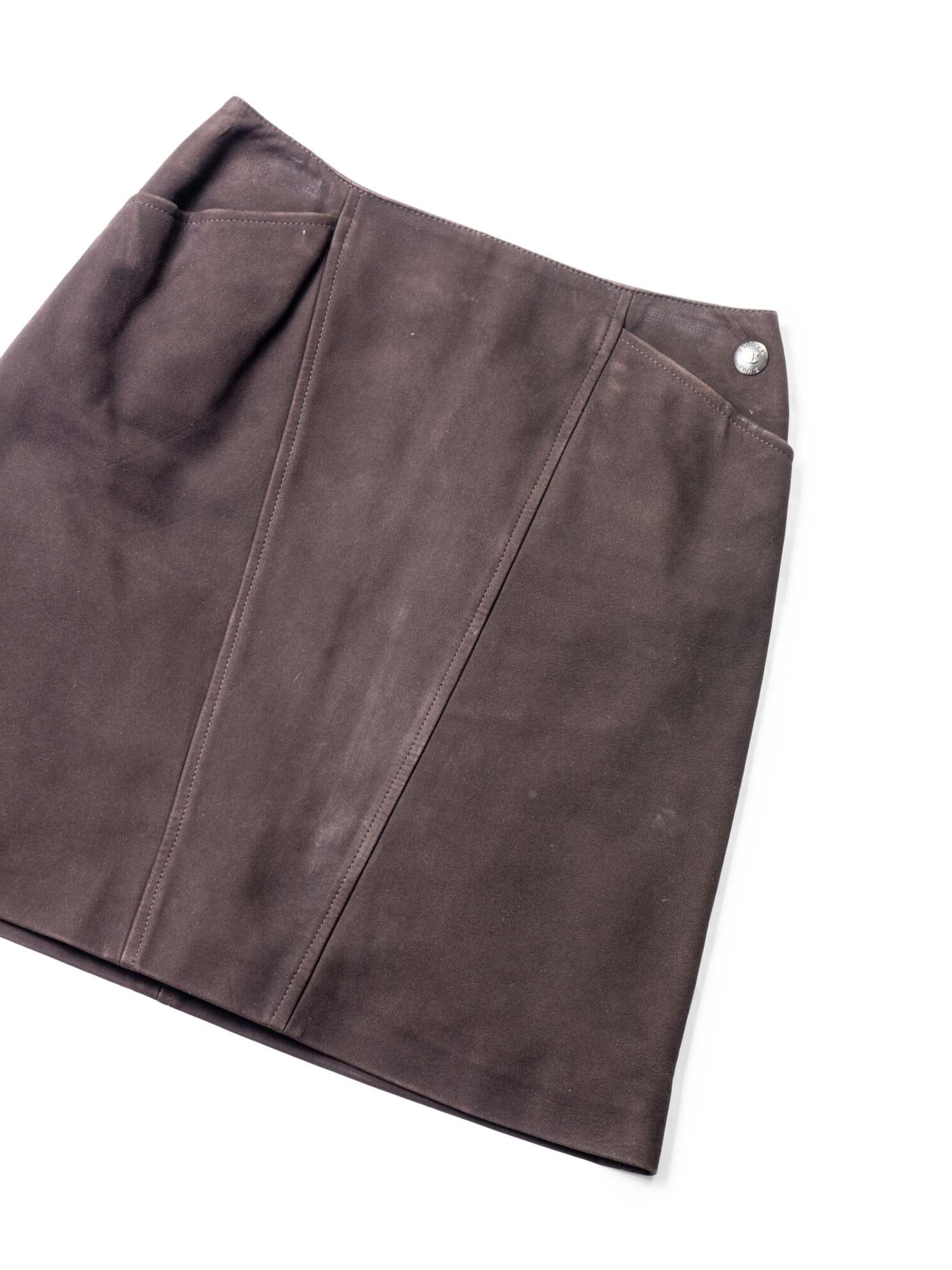 Chanel CC Logo Suede Leather Mini Skirt Brown