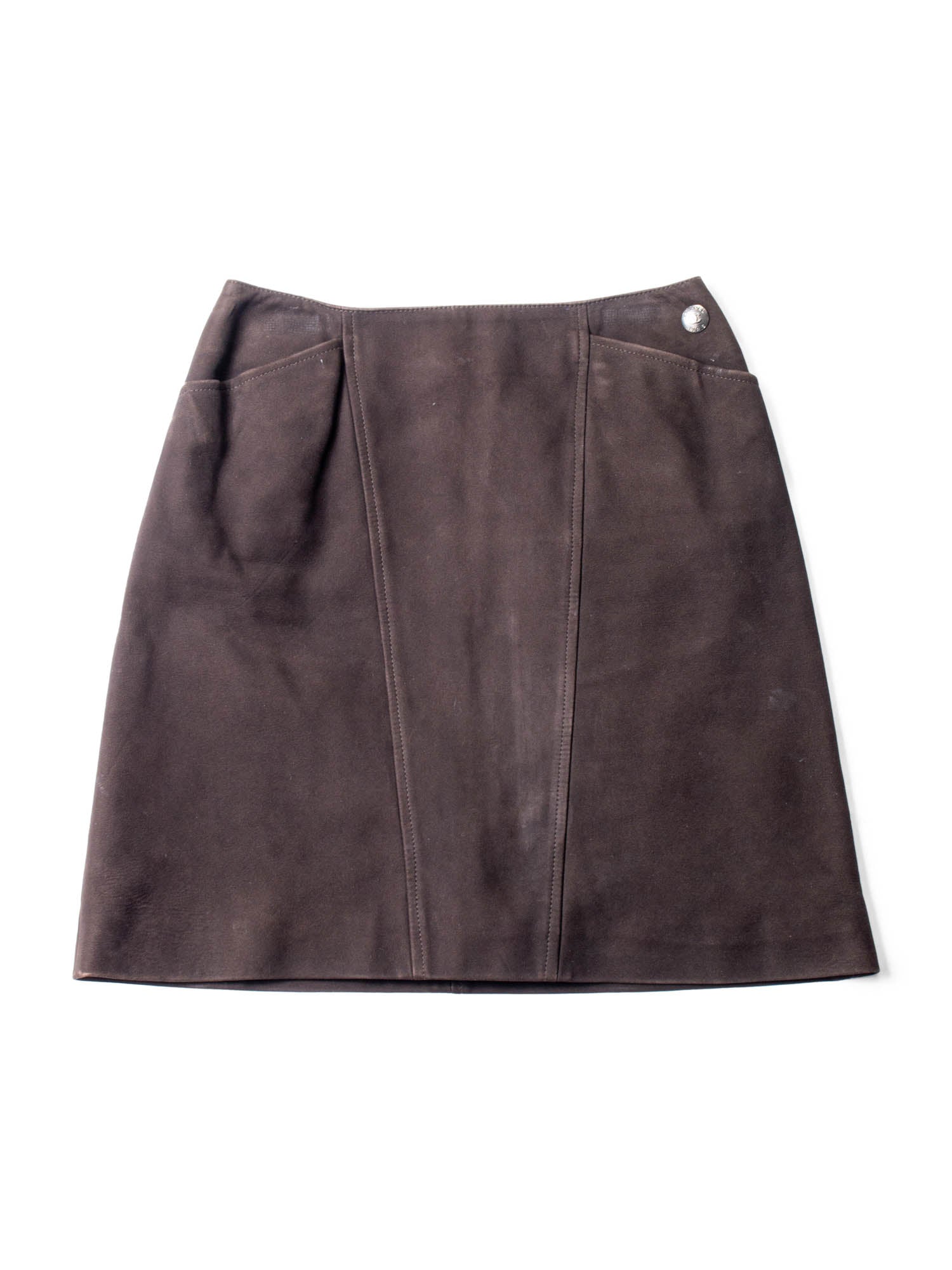 Chanel CC Logo Suede Leather Mini Skirt Brown