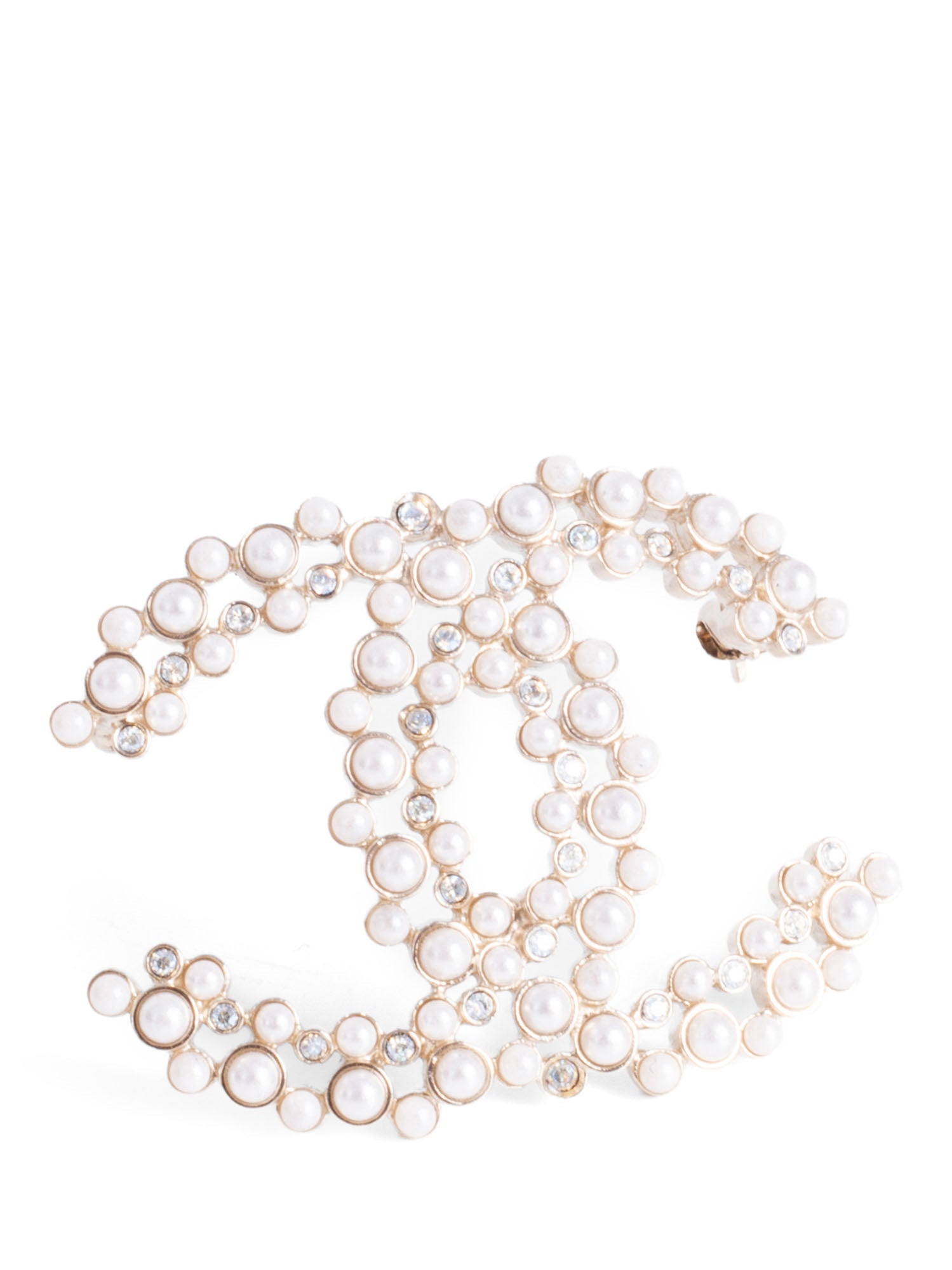 Chanel CC Logo Swarovski Crystal Pearl Brooch