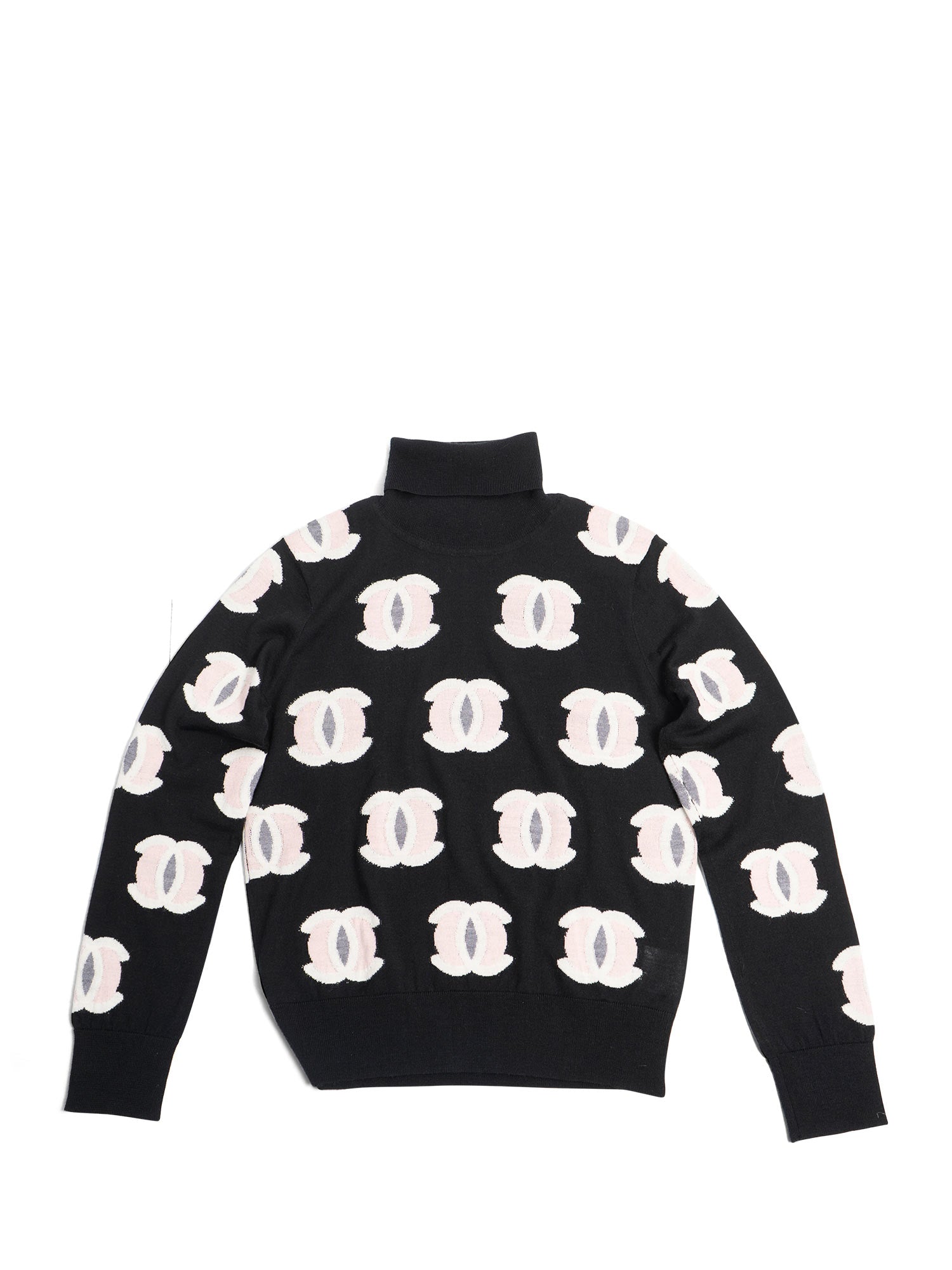 Chanel CC Logo Turtleneck Sweater Black Pink