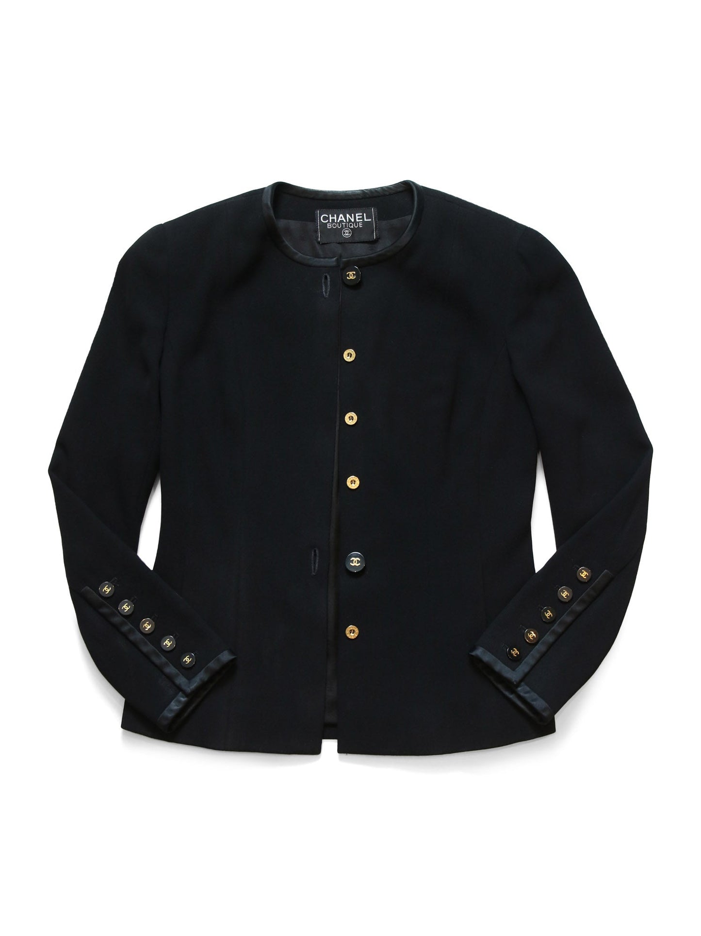 Chanel CC Logo Tweed Fitted Jacket Black Gold