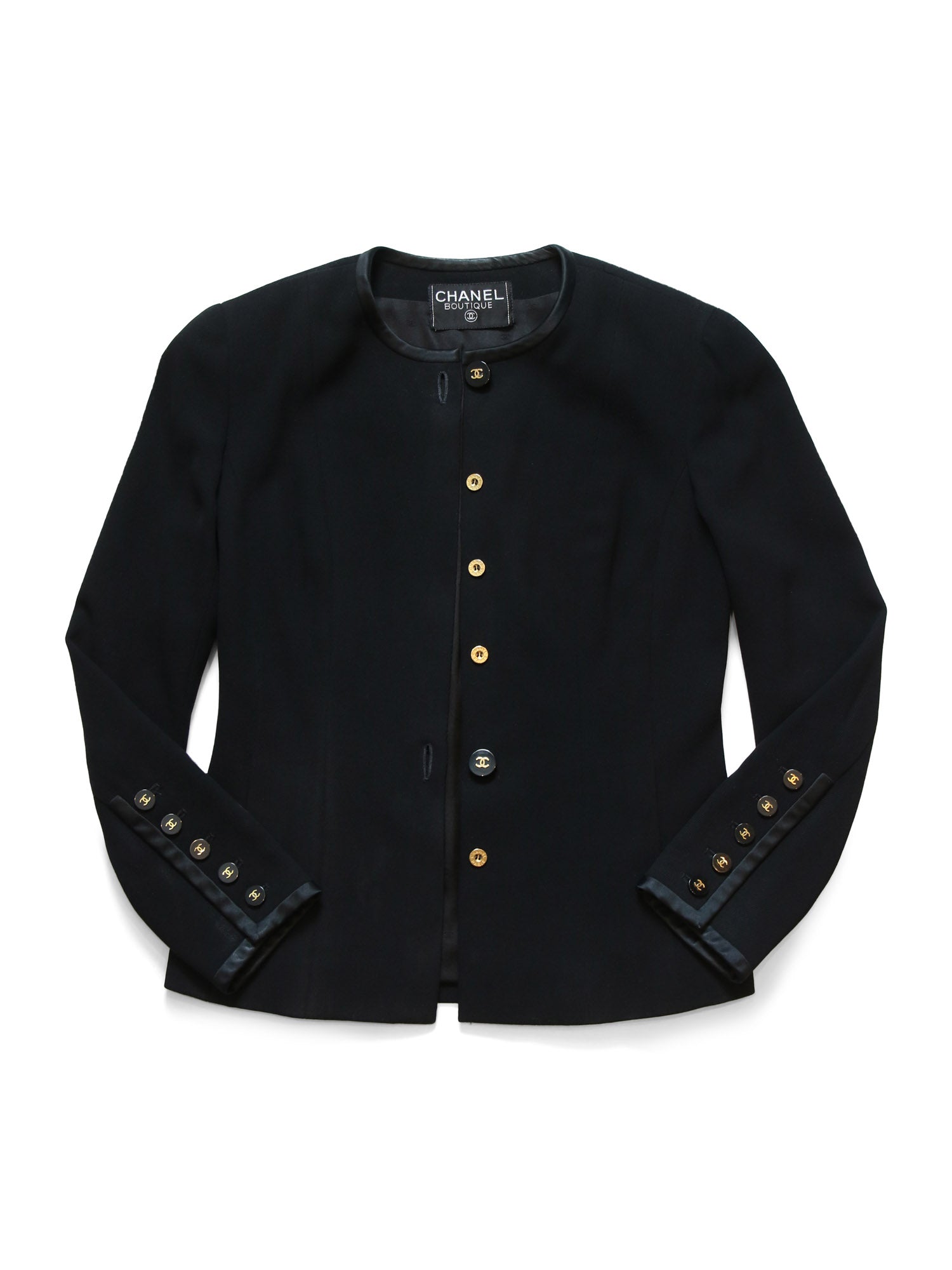 Chanel CC Logo Tweed Fitted Jacket Black Gold