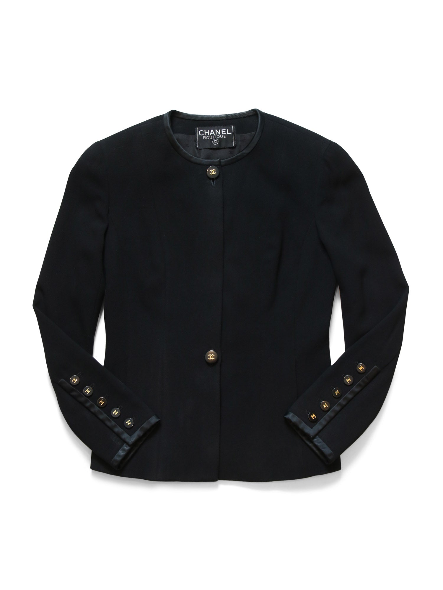 Chanel CC Logo Tweed Fitted Jacket Black Gold