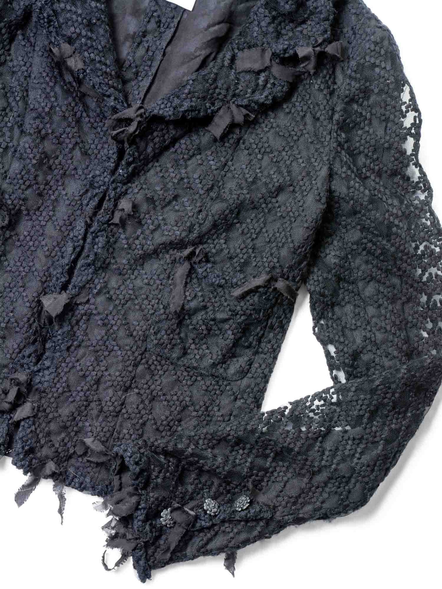 Chanel CC Logo Tweed Fringe Camellia Jacket Black