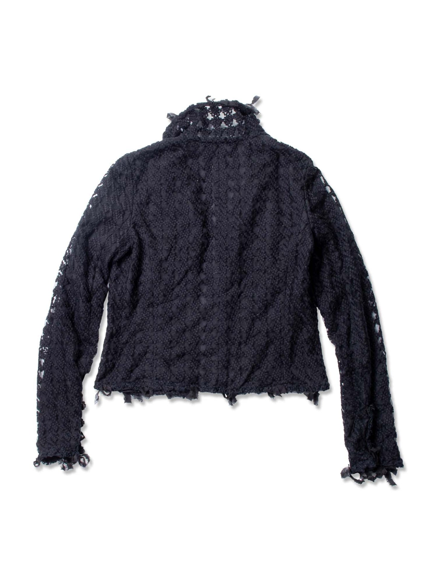 Chanel CC Logo Tweed Fringe Camellia Jacket Black