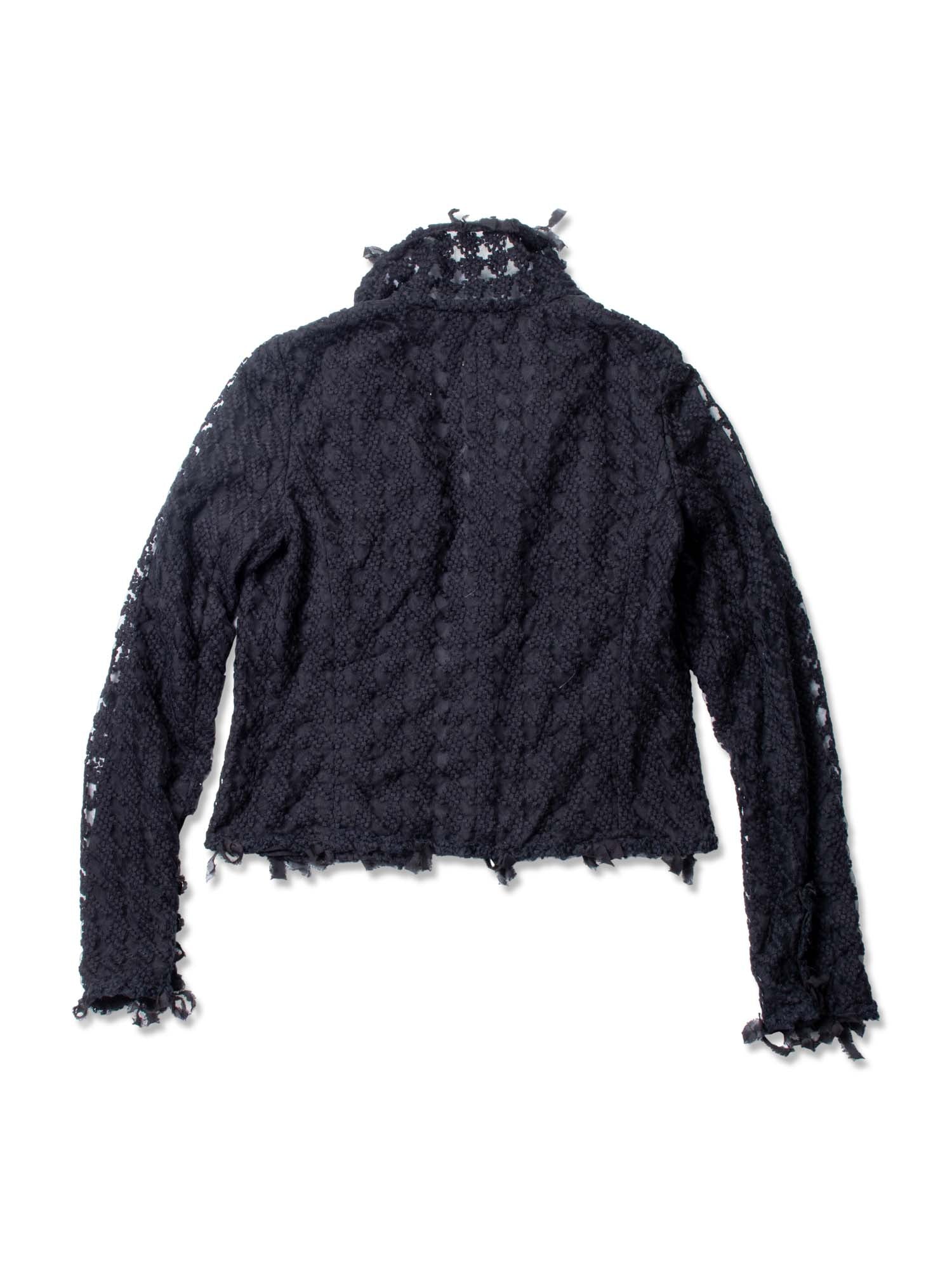 Chanel CC Logo Tweed Fringe Camellia Jacket Black