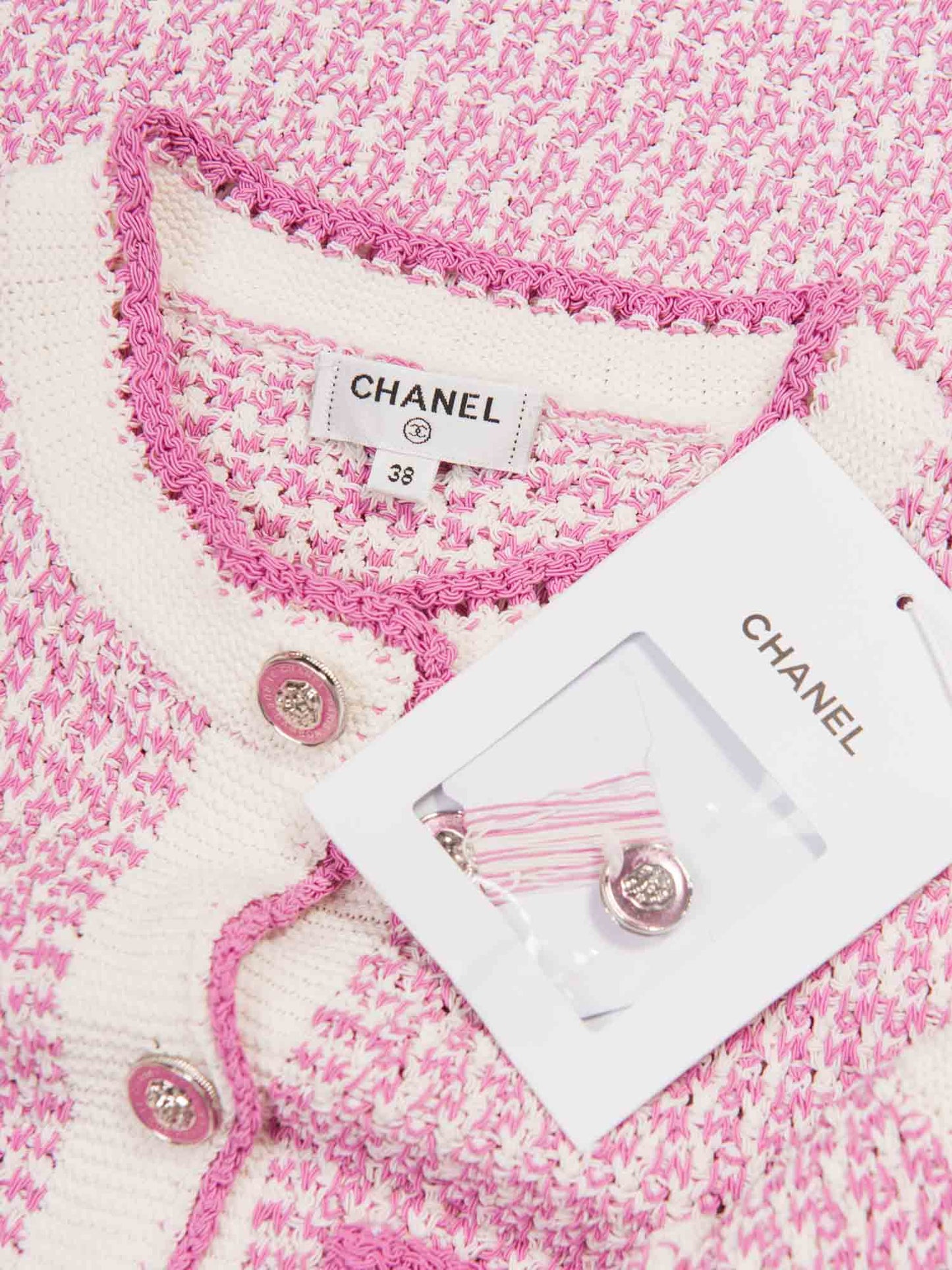 Chanel CC Logo Tweed Fringe Mini Dress Pink White