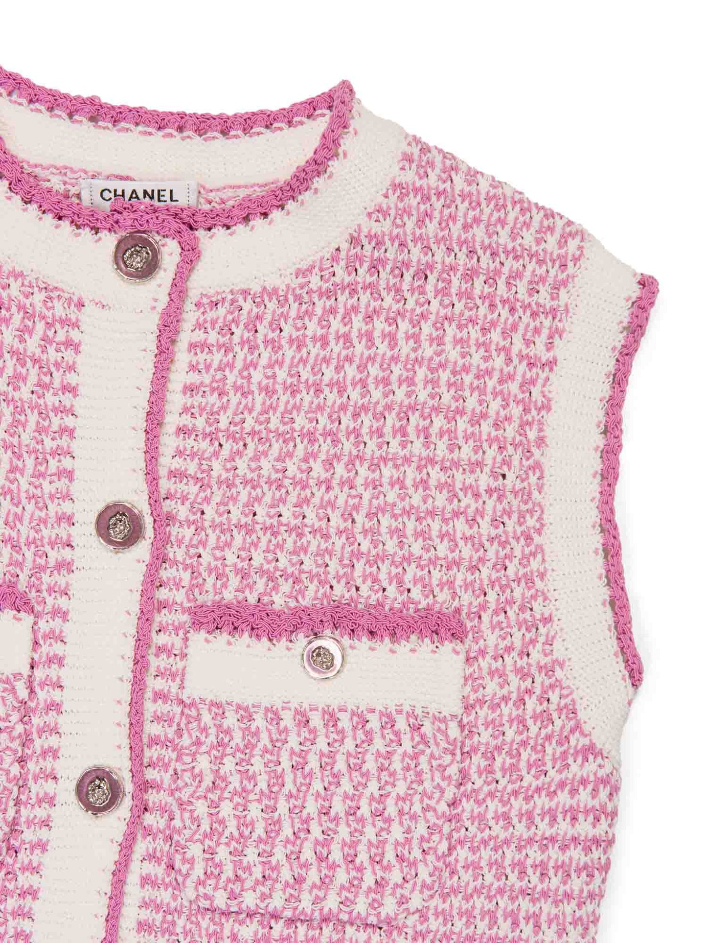 Chanel CC Logo Tweed Fringe Mini Dress Pink White