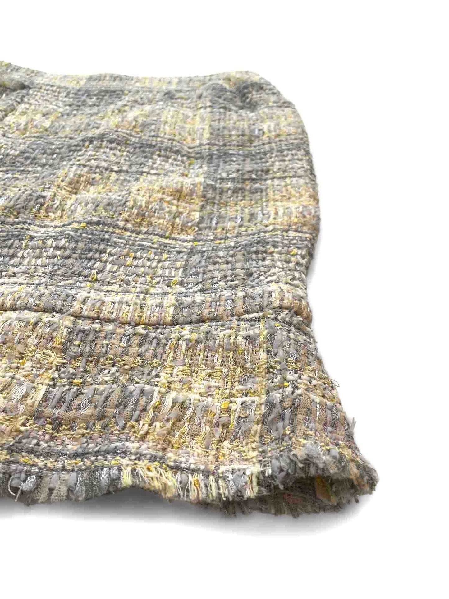 Chanel CC Logo Tweed Fringe Skirt Grey Yellow