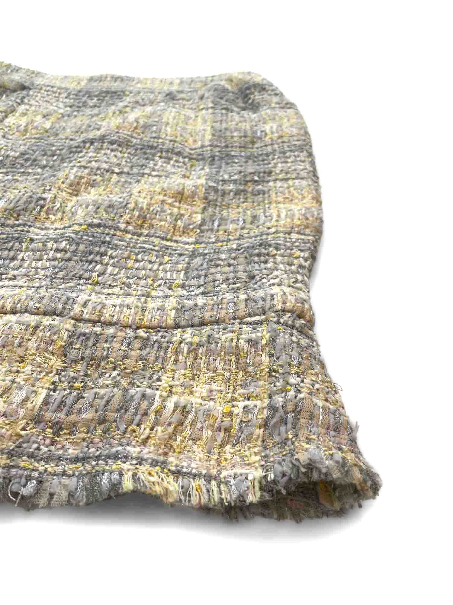 Chanel CC Logo Tweed Fringe Skirt Grey Yellow