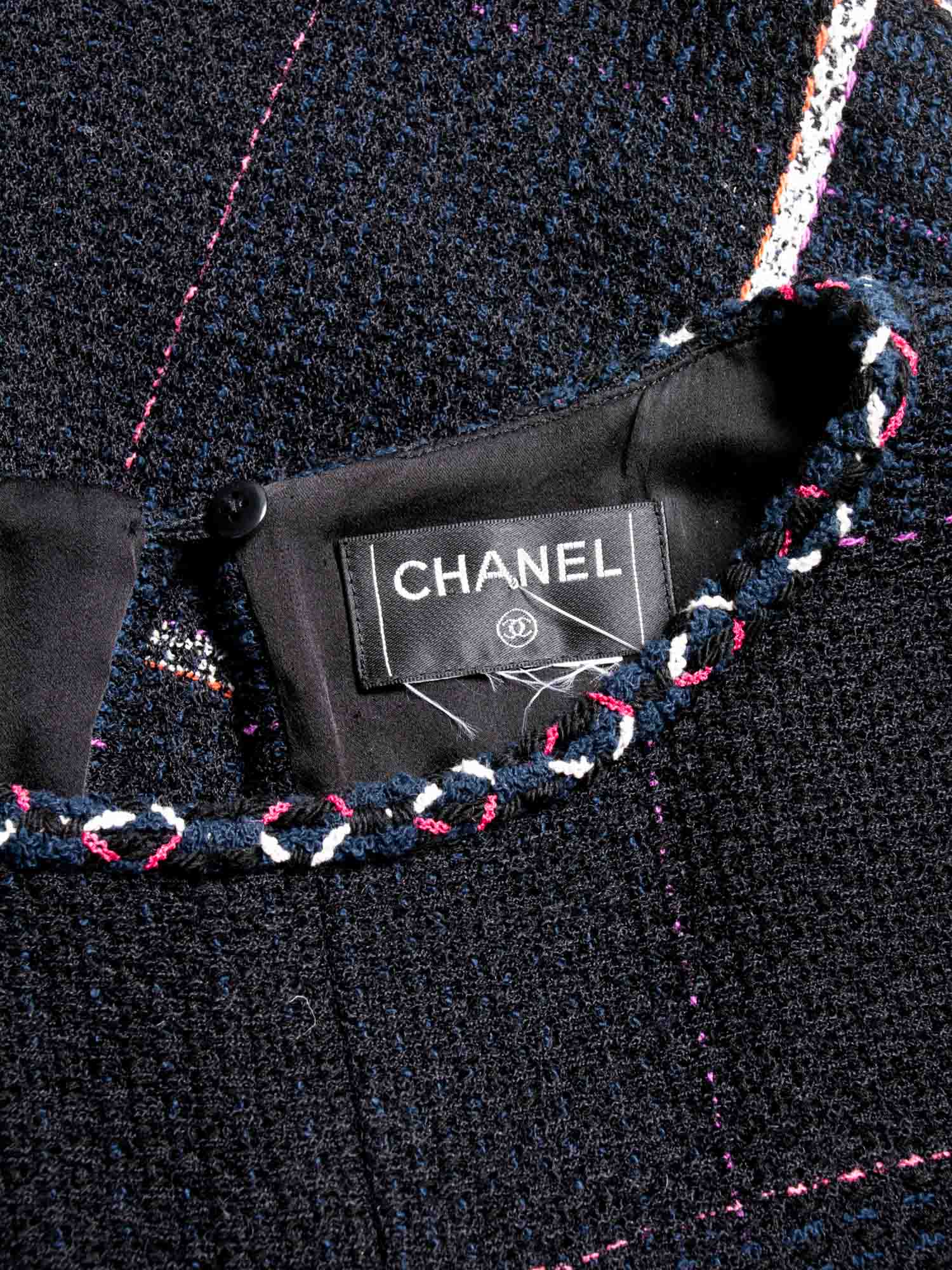 Chanel CC Logo Tweed Fringe Top Black Navy Blue