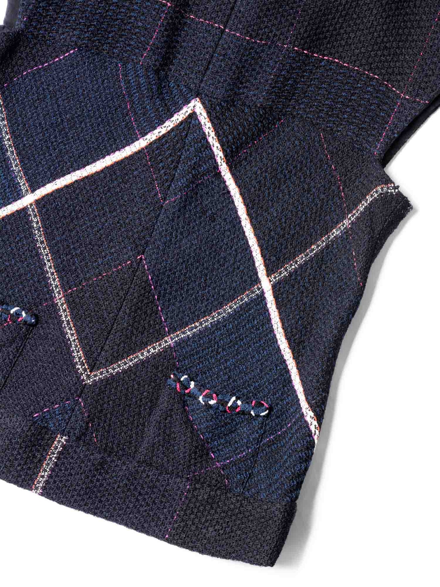 Chanel CC Logo Tweed Fringe Top Black Navy Blue