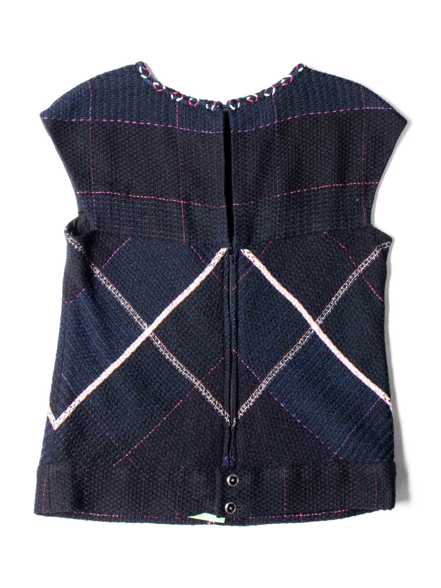 Chanel CC Logo Tweed Fringe Top Black Navy Blue