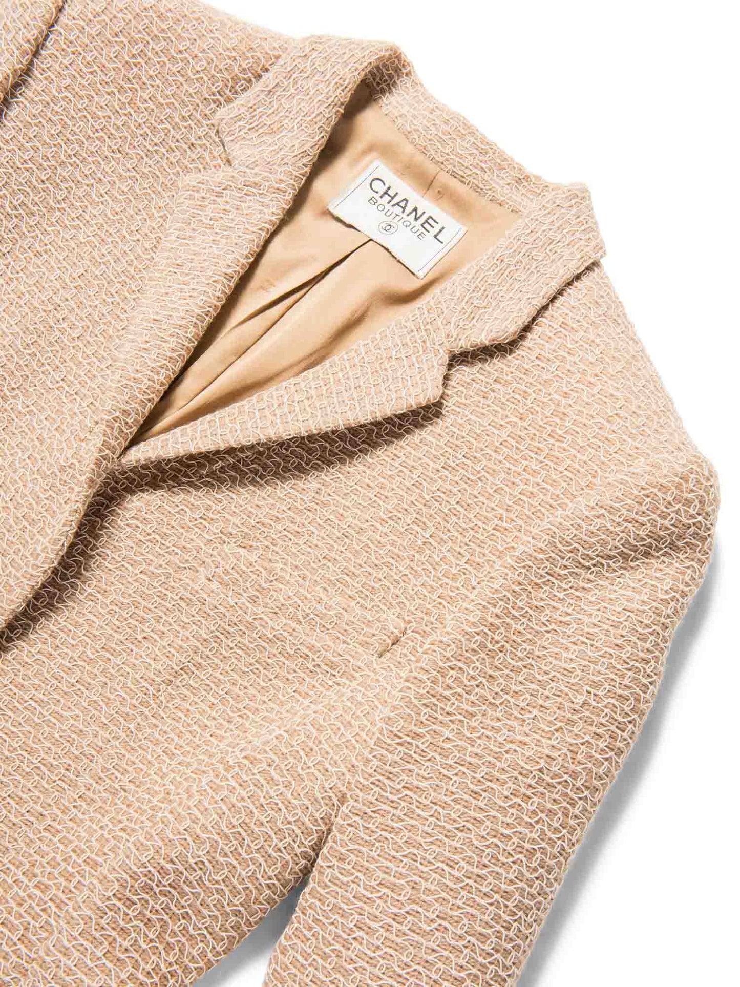 Chanel CC Logo Tweed Jacket Beige White Silver