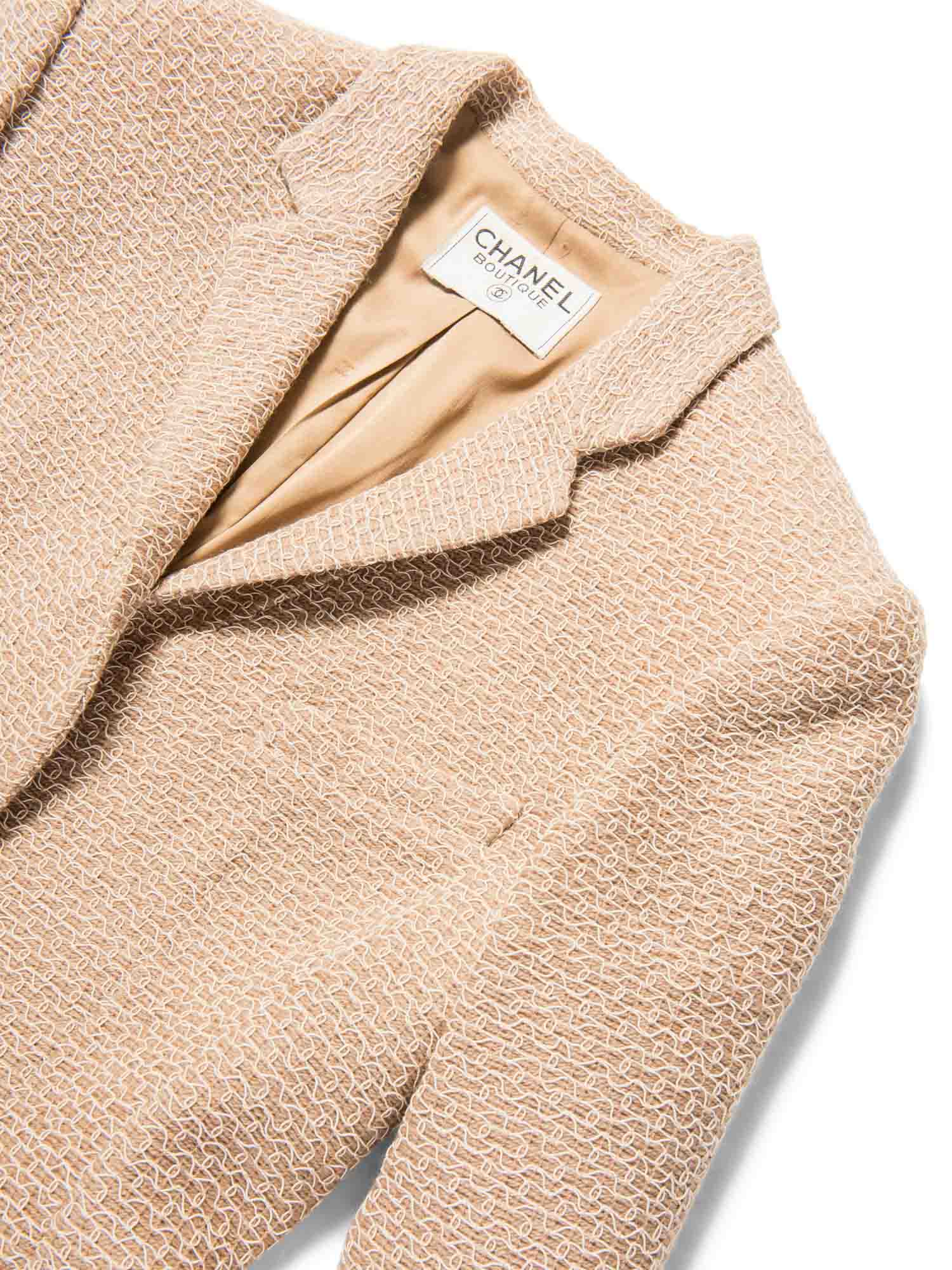 Chanel CC Logo Tweed Jacket Beige White Silver