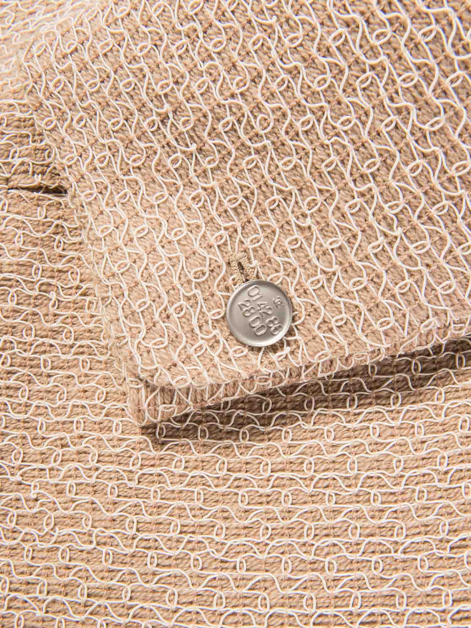 Chanel CC Logo Tweed Jacket Beige White Silver