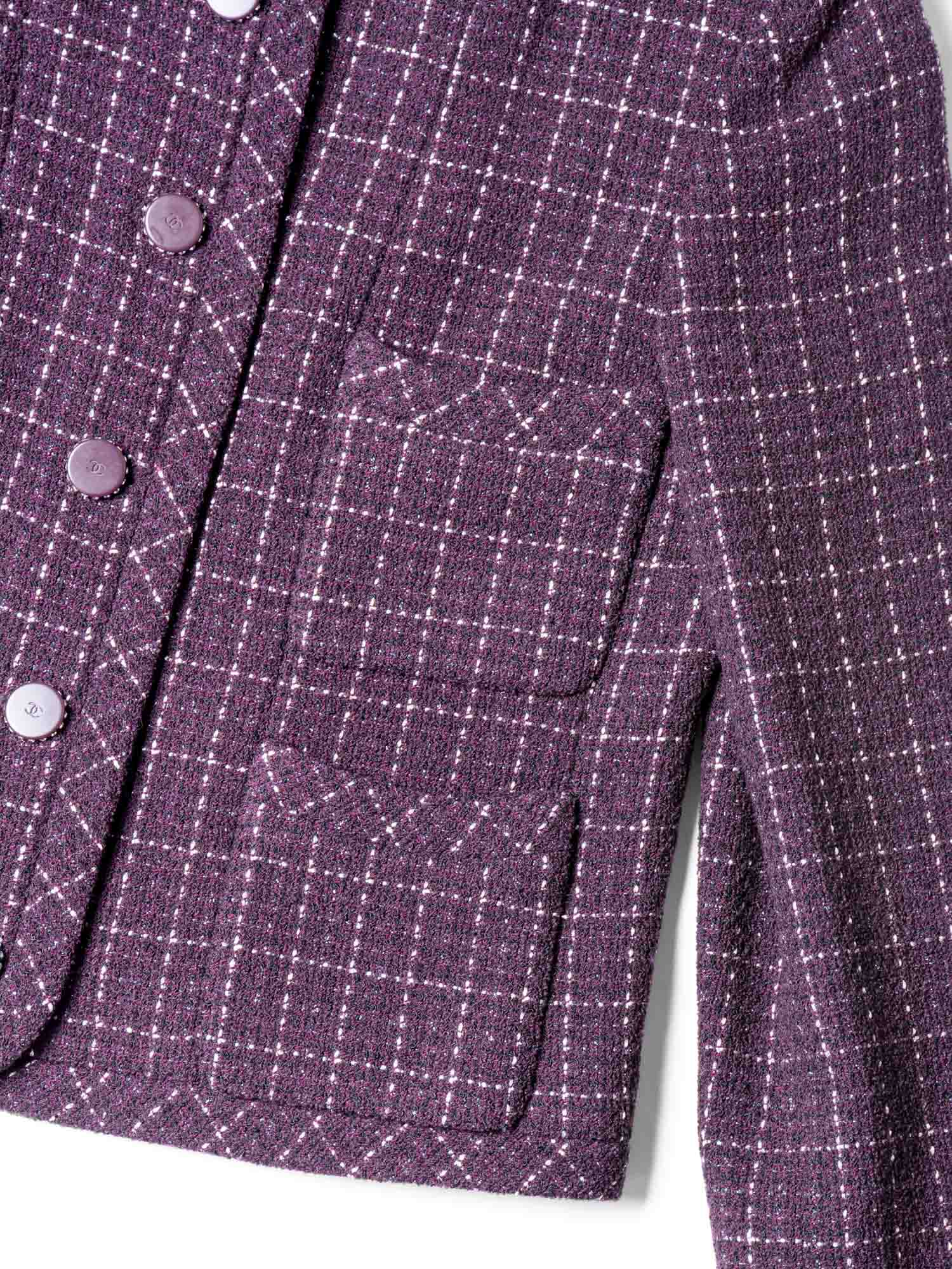 Chanel CC Logo Tweed Sparkly Fitted Jacket Burgundy