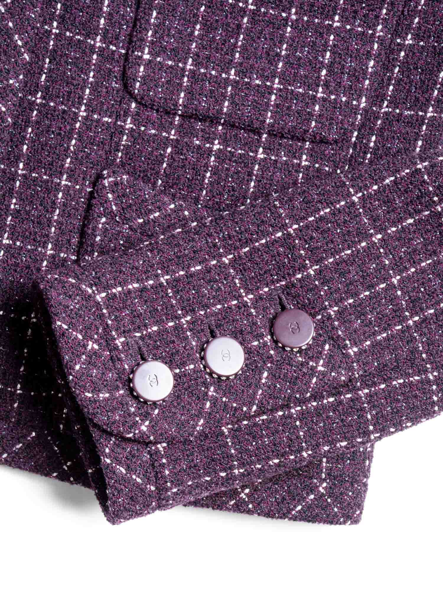 Chanel CC Logo Tweed Sparkly Fitted Jacket Burgundy