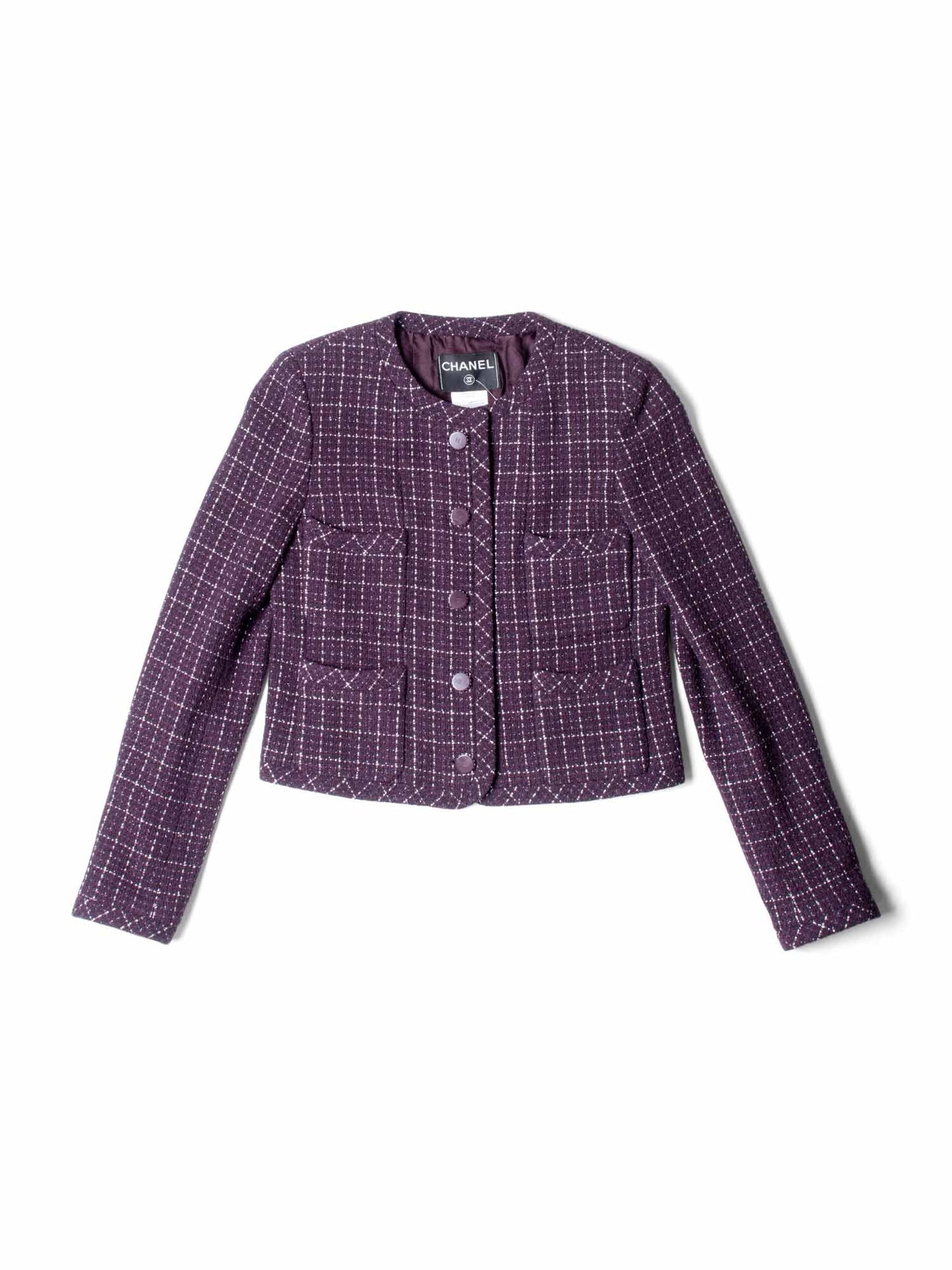 Chanel CC Logo Tweed Sparkly Fitted Jacket Burgundy