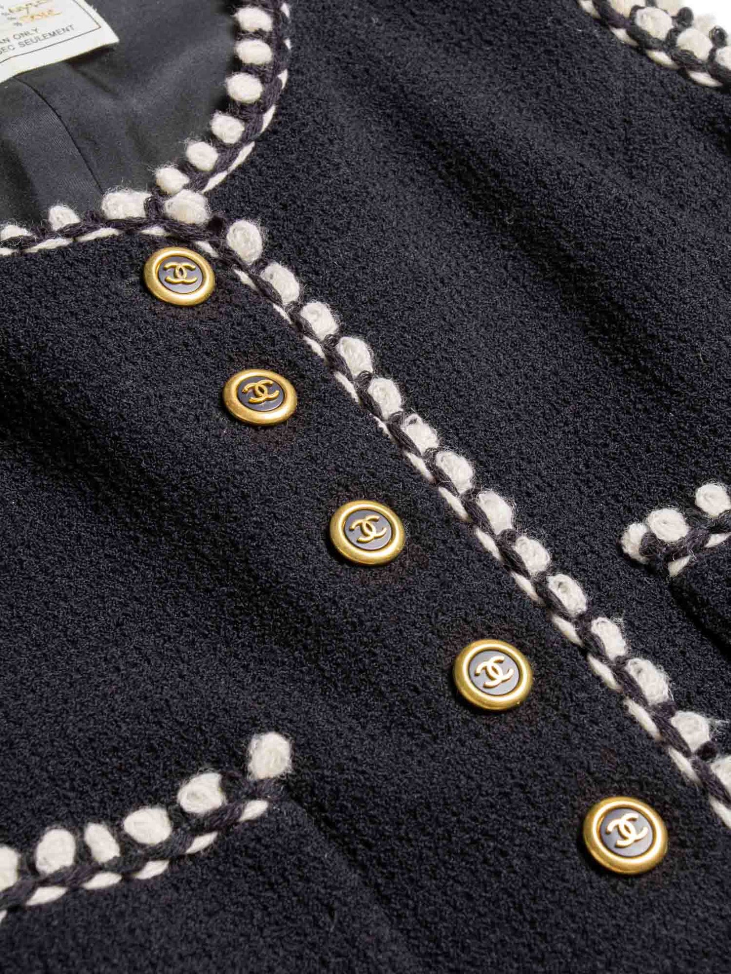 Chanel CC Logo Tweed Wool Fringe Vest Black White