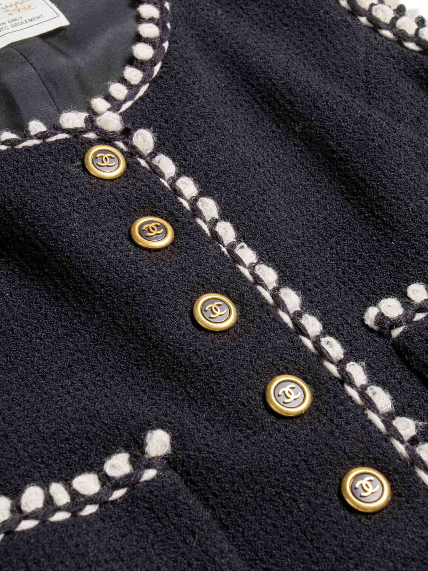 Chanel CC Logo Tweed Wool Fringe Vest Black White