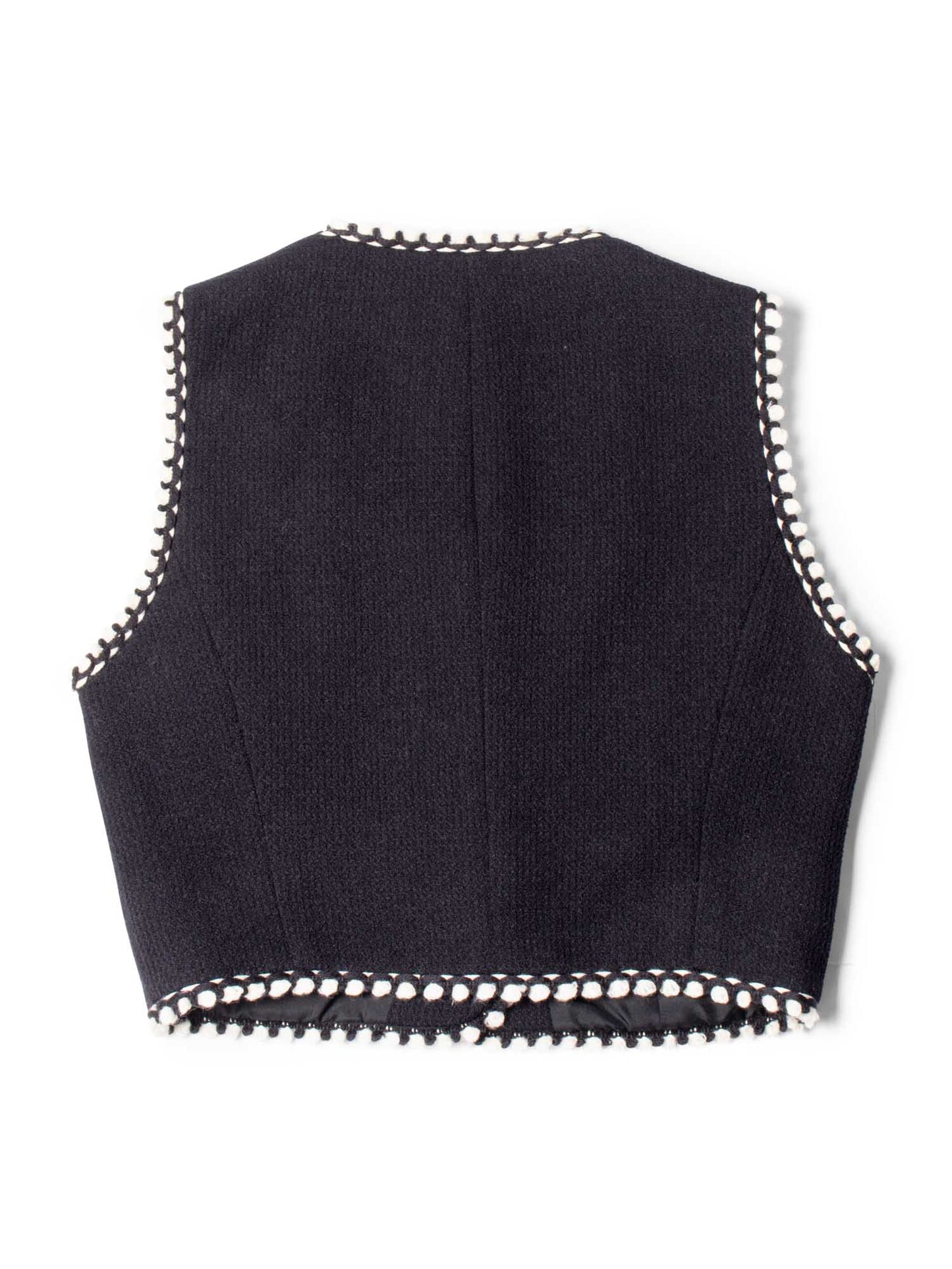 Chanel CC Logo Tweed Wool Fringe Vest Black White