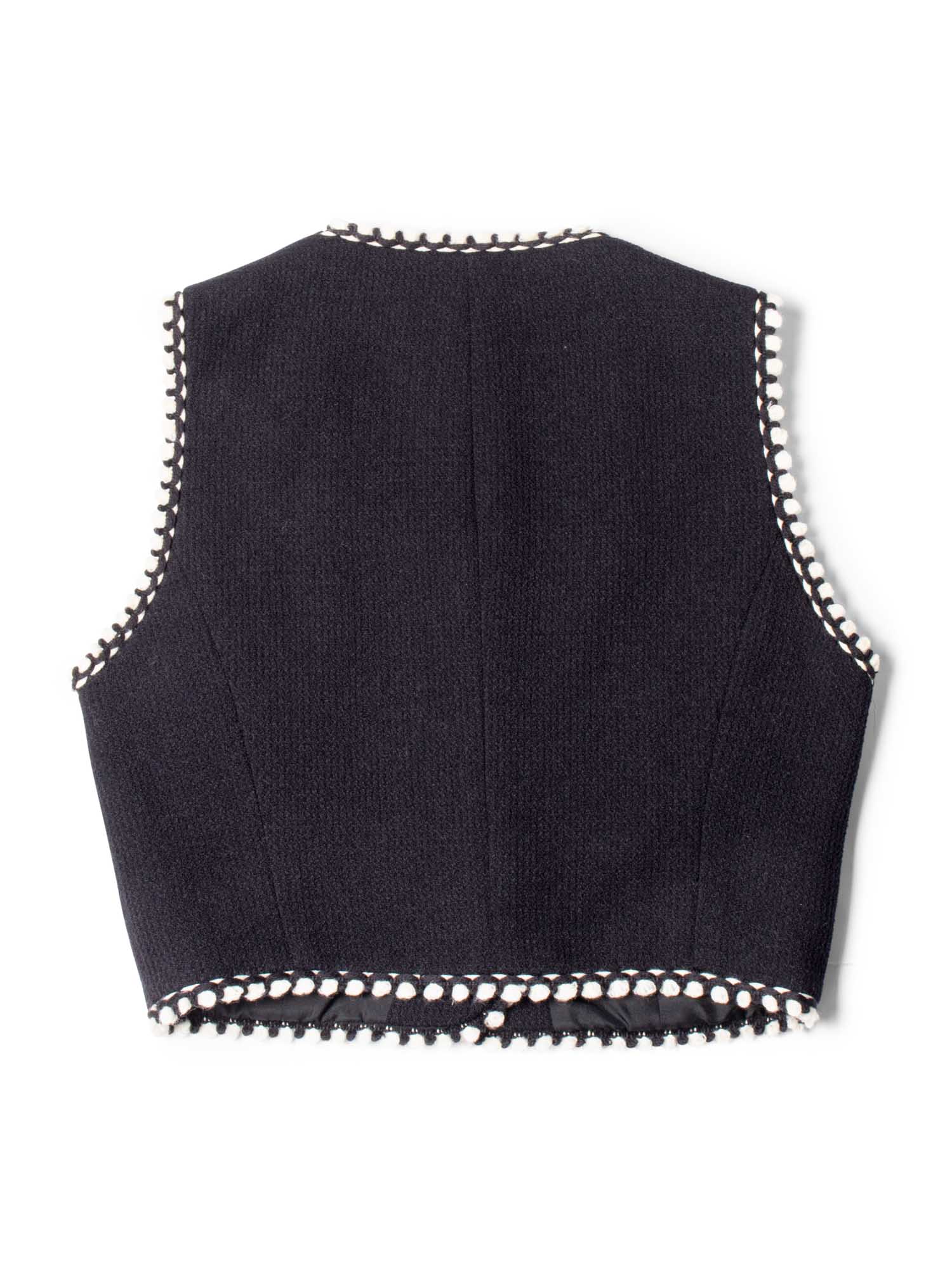 Chanel CC Logo Tweed Wool Fringe Vest Black White