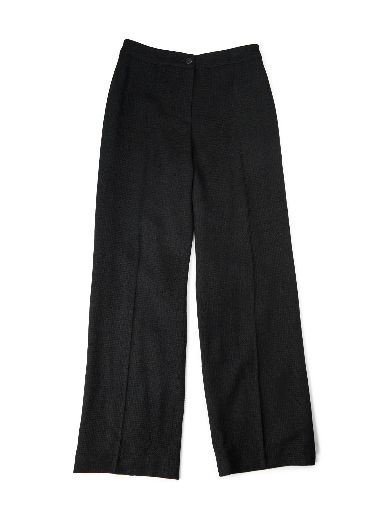 Chanel CC Logo Tweed Wool Wide Leg Pants Black