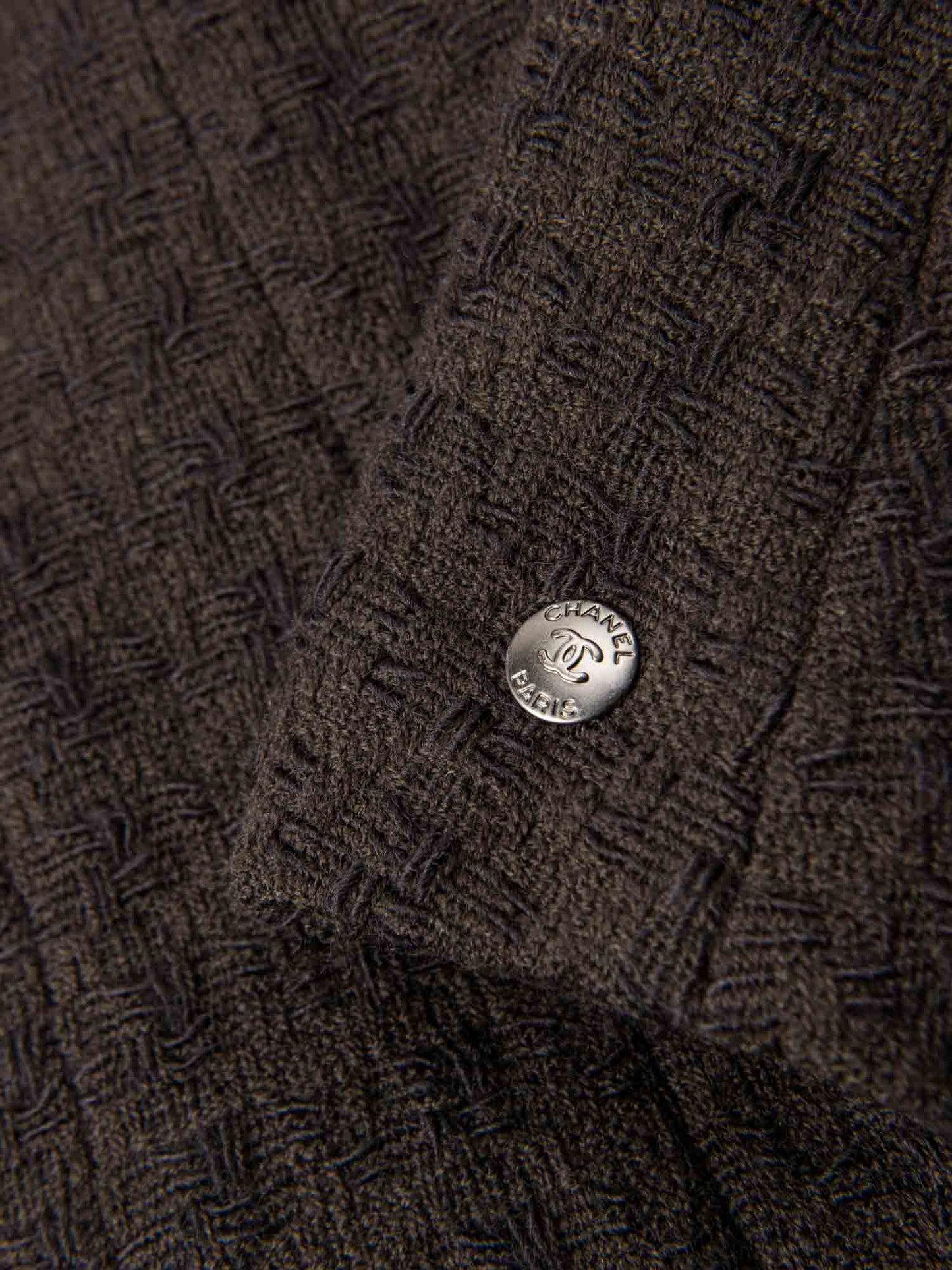 Chanel CC Logo Tweed Zip Up Jacket Brown