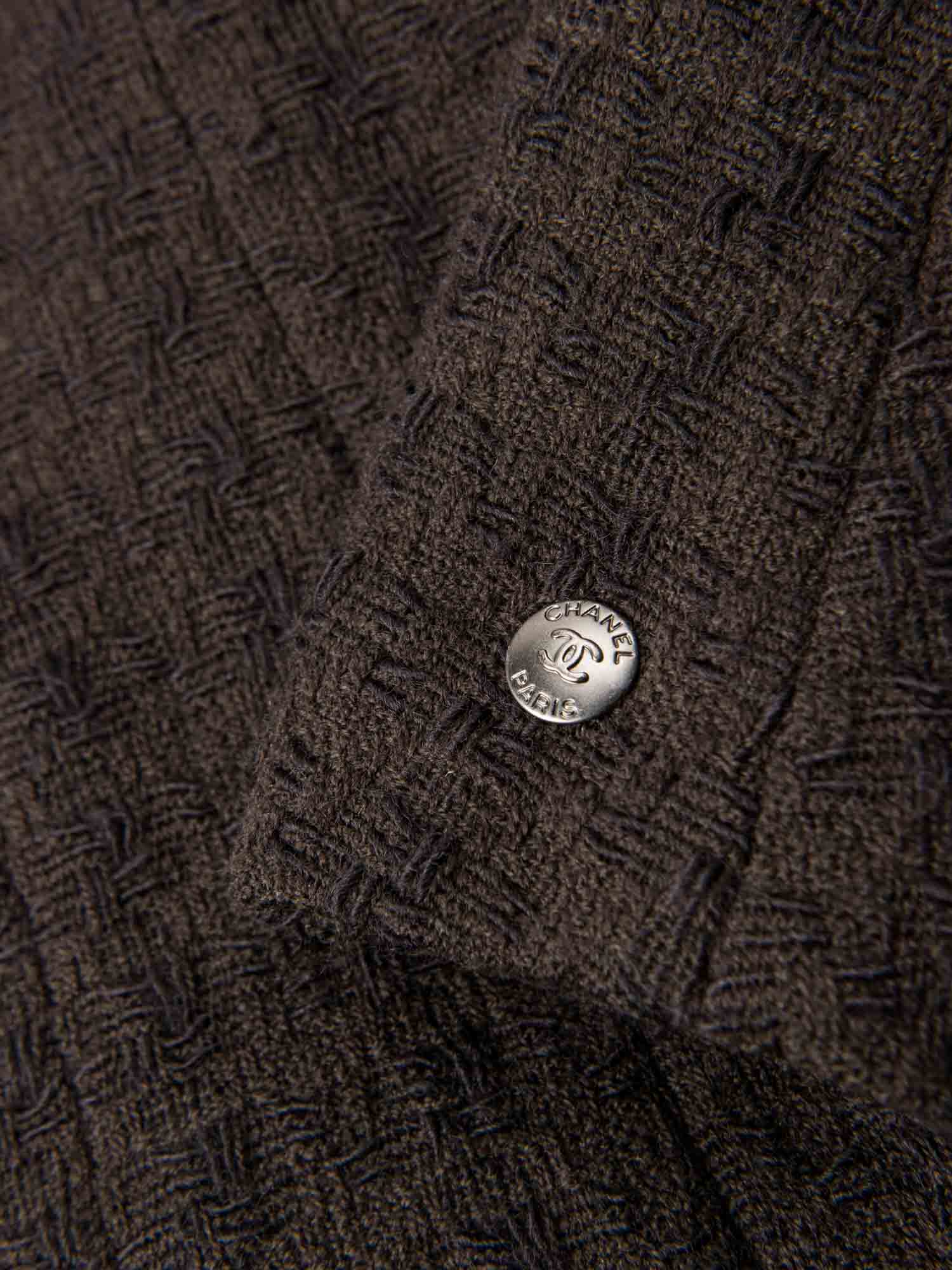 Chanel CC Logo Tweed Zip Up Jacket Brown